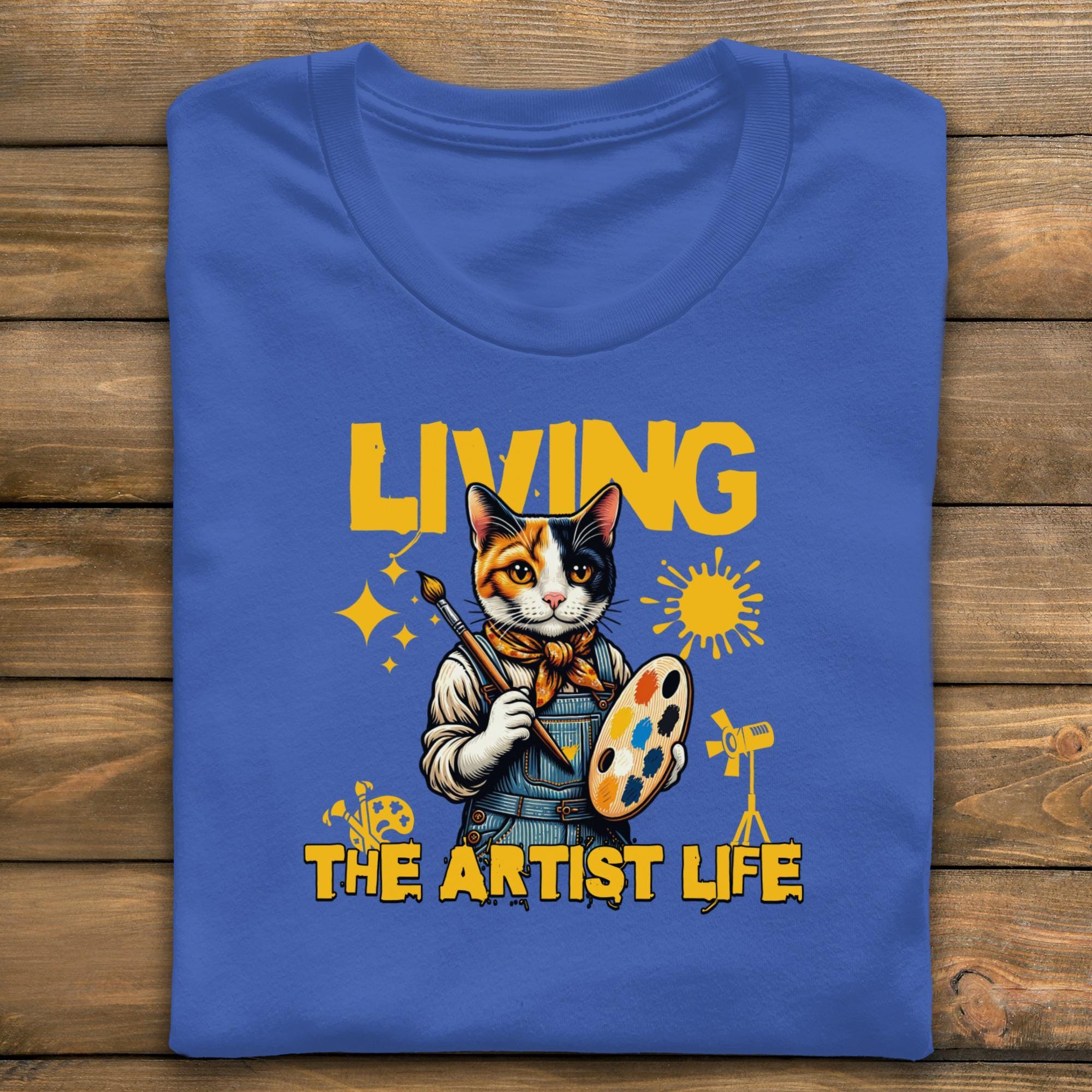 Living The Artist Life T-shirt, Cute Cat Graphic Tee, Funny Painter Cat Shirt, Artistic Cat Lover Gift, Unique Cat Art Casual Top
