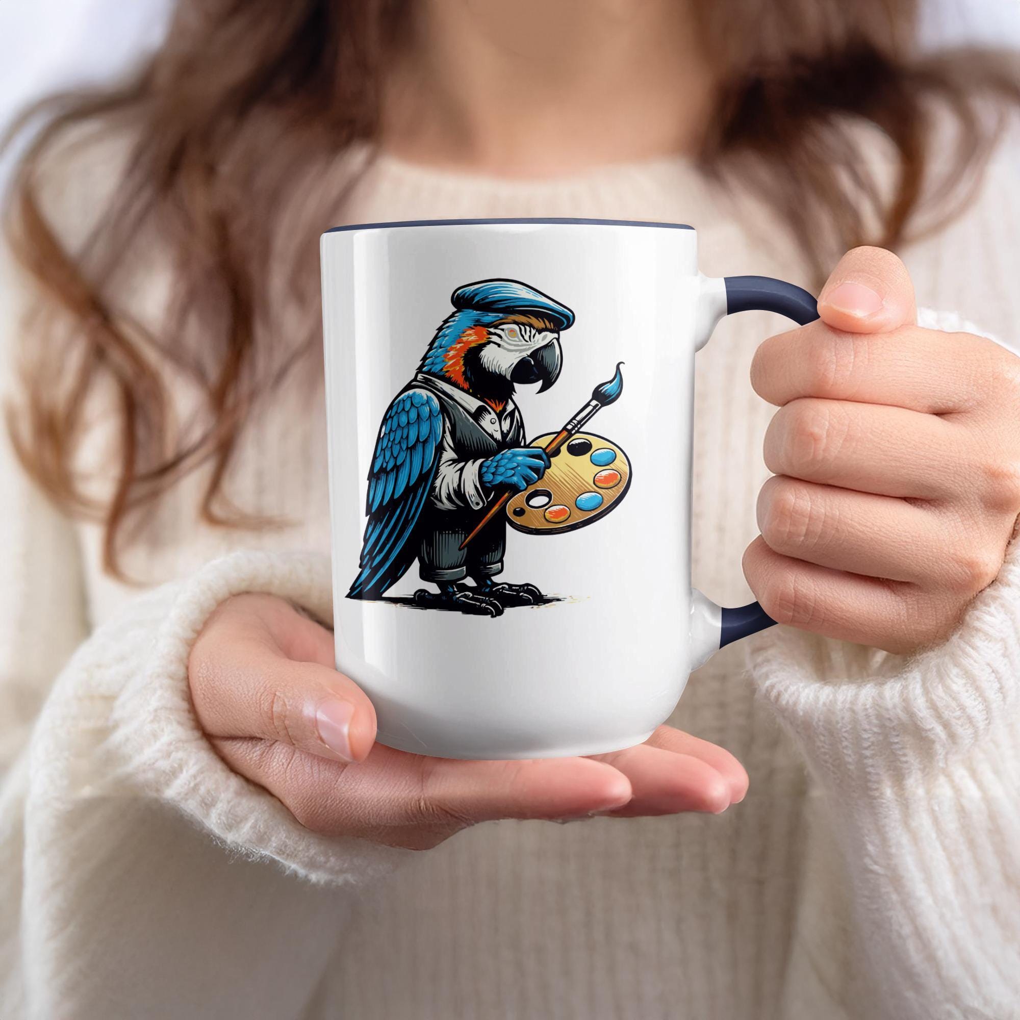 Artistic Parrot Mug, Fun Bird Lover Gift, Unique Ceramic Coffee Cup, Colorful Parrot Art, Painter Bird Design Mug, Sip in Style