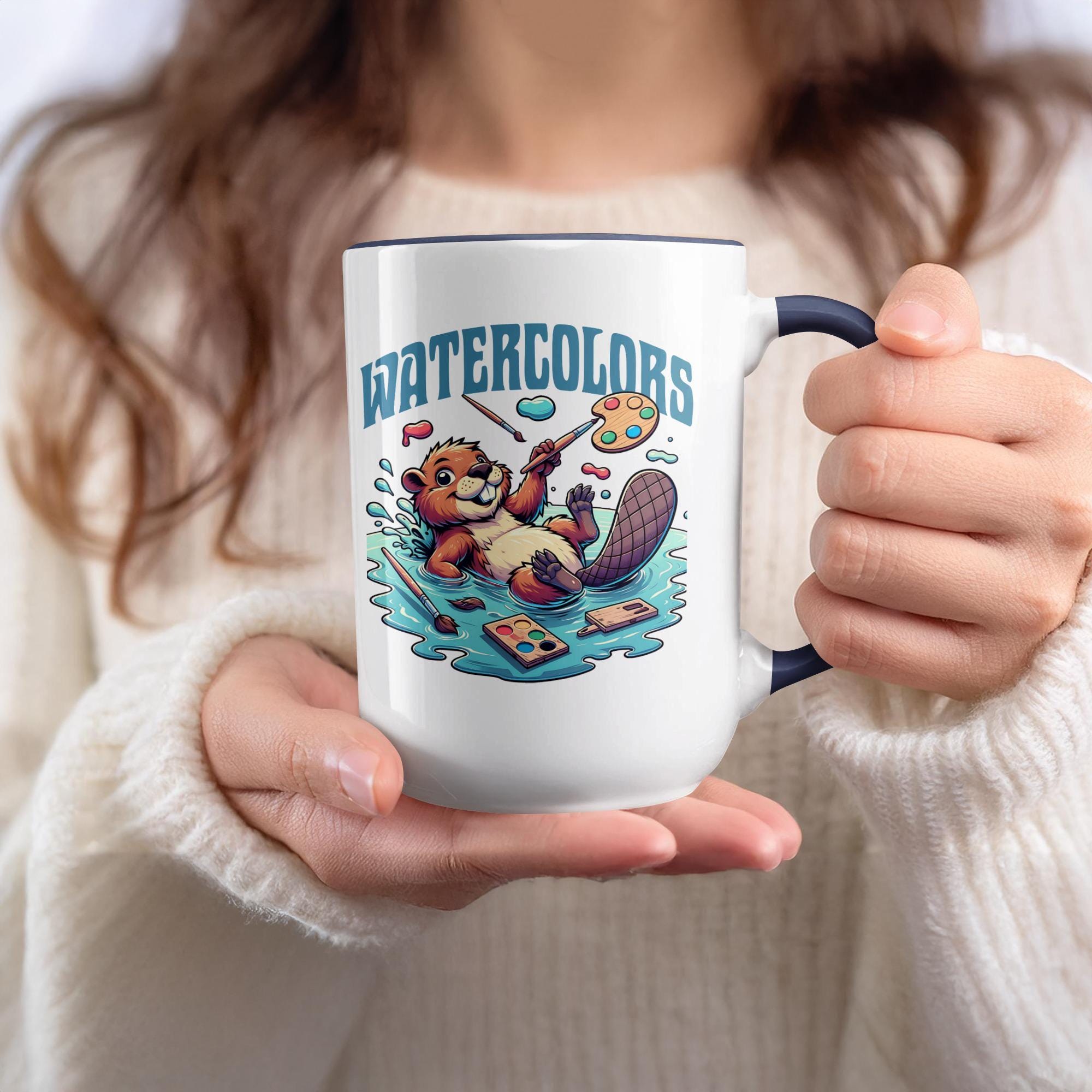 Cute Watercolors Otter Mug, Artistic Animal Coffee Cup, Fun Illustration Ceramic Mug, Unique Gift Idea, Art Lover's Drinkware