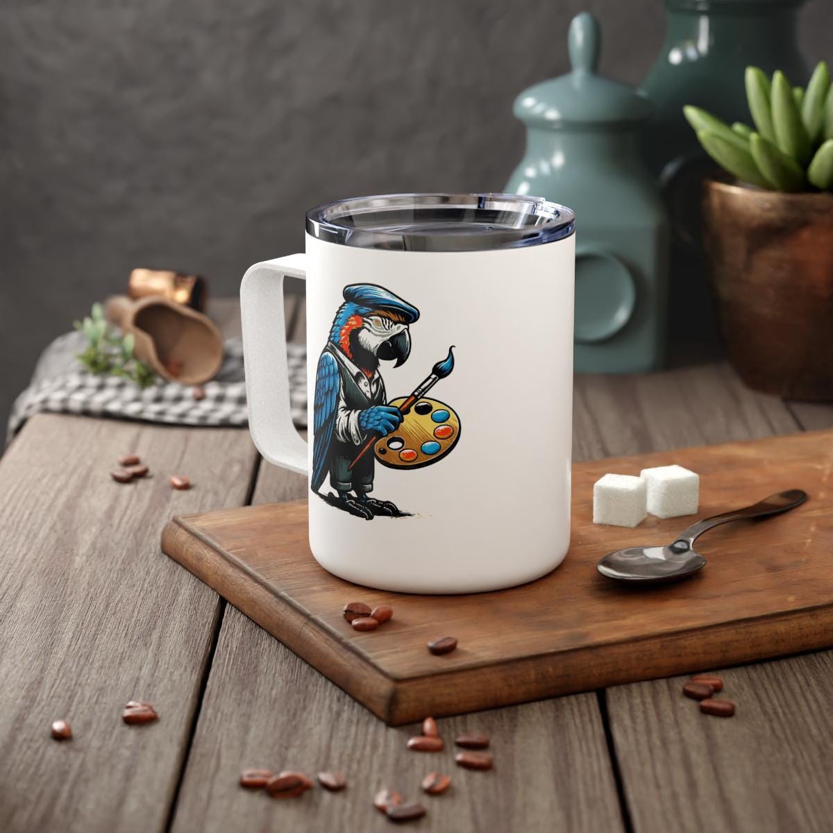 Parrot Artist Mug, Cute Bird Coffee Cup, Unique Gift for Artists, Colorful Parrot Design, Inspirational Art Lover Mug