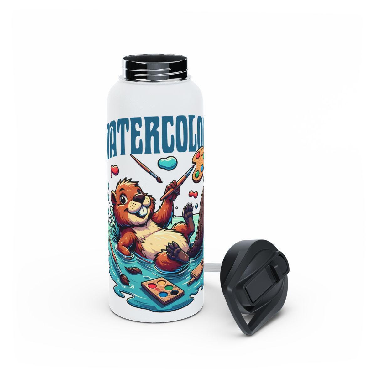 Water Bottle With Artistic Otter Illustration, Watercolor Art Design, Cute Animal Water Bottle, Unique Art Gift Idea