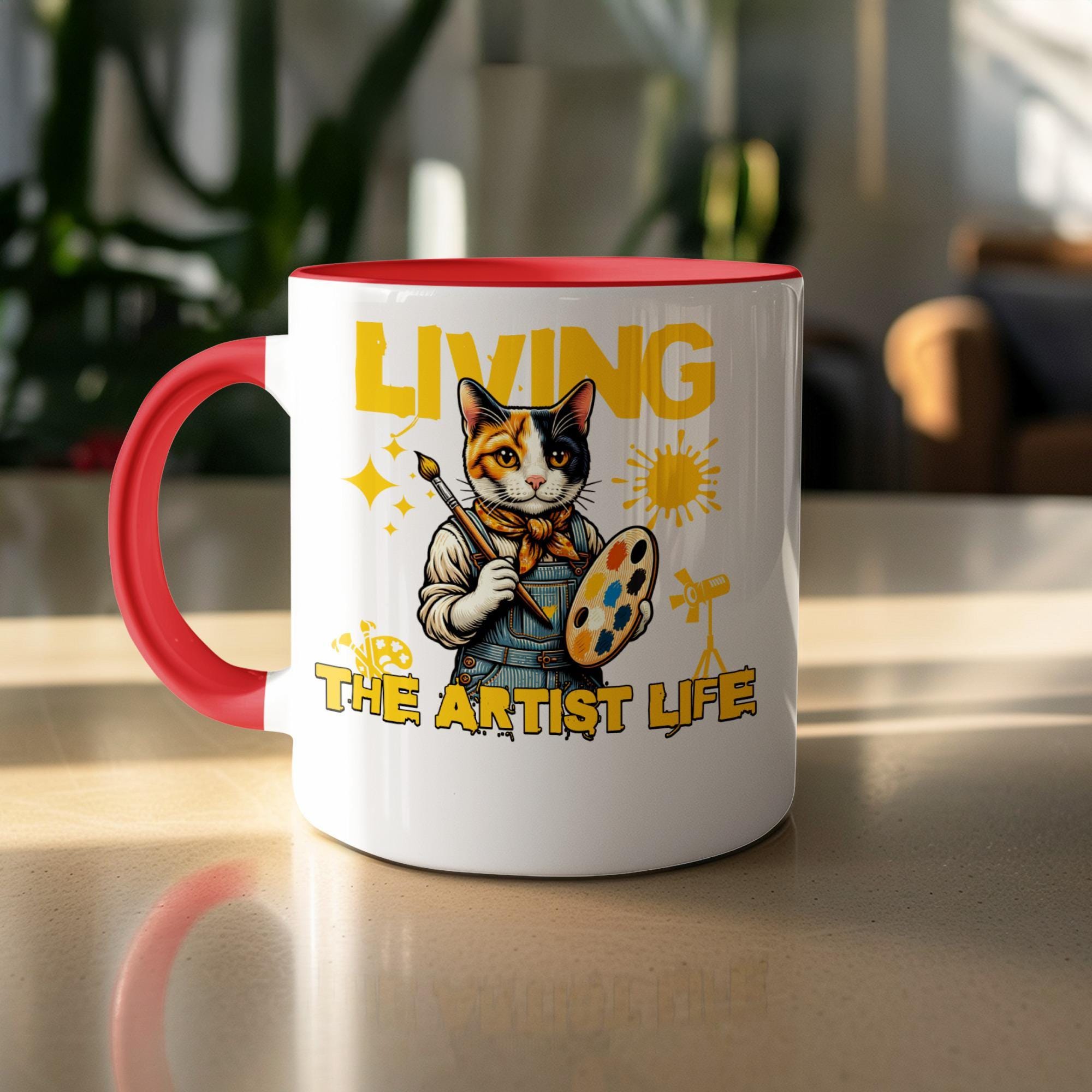 Living the Artist Life Mug, Cat Artist Mug, Artistic Cat Coffee Cup, Gift for Artists, Fun Novelty Mug, Cat Lover Gift