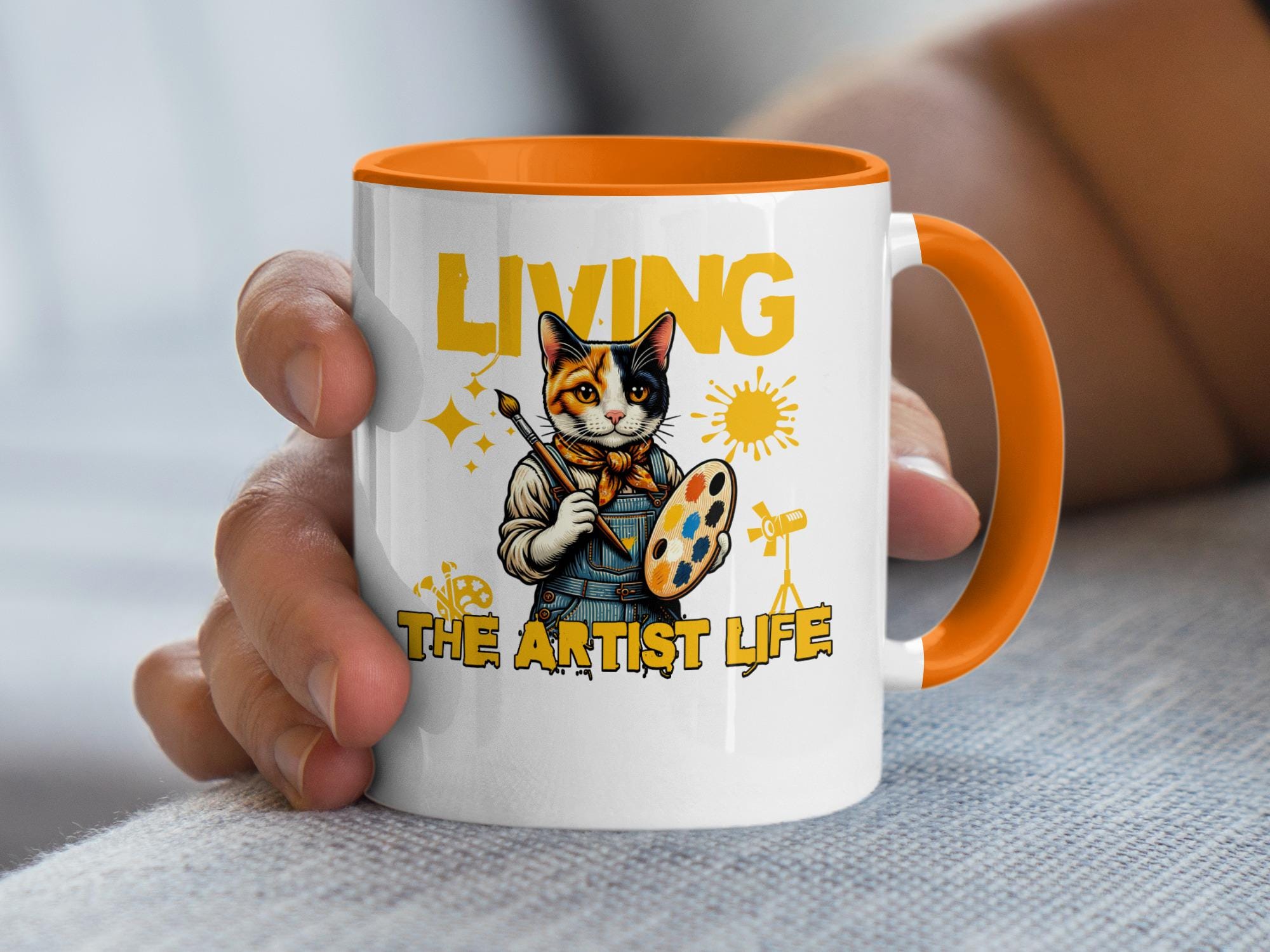 Living The Artist Life Cat Mug, Funny Cat Coffee Mug, Artist Gift Idea, Cute Cat Art Mug, Creative Artist Coffee Cup