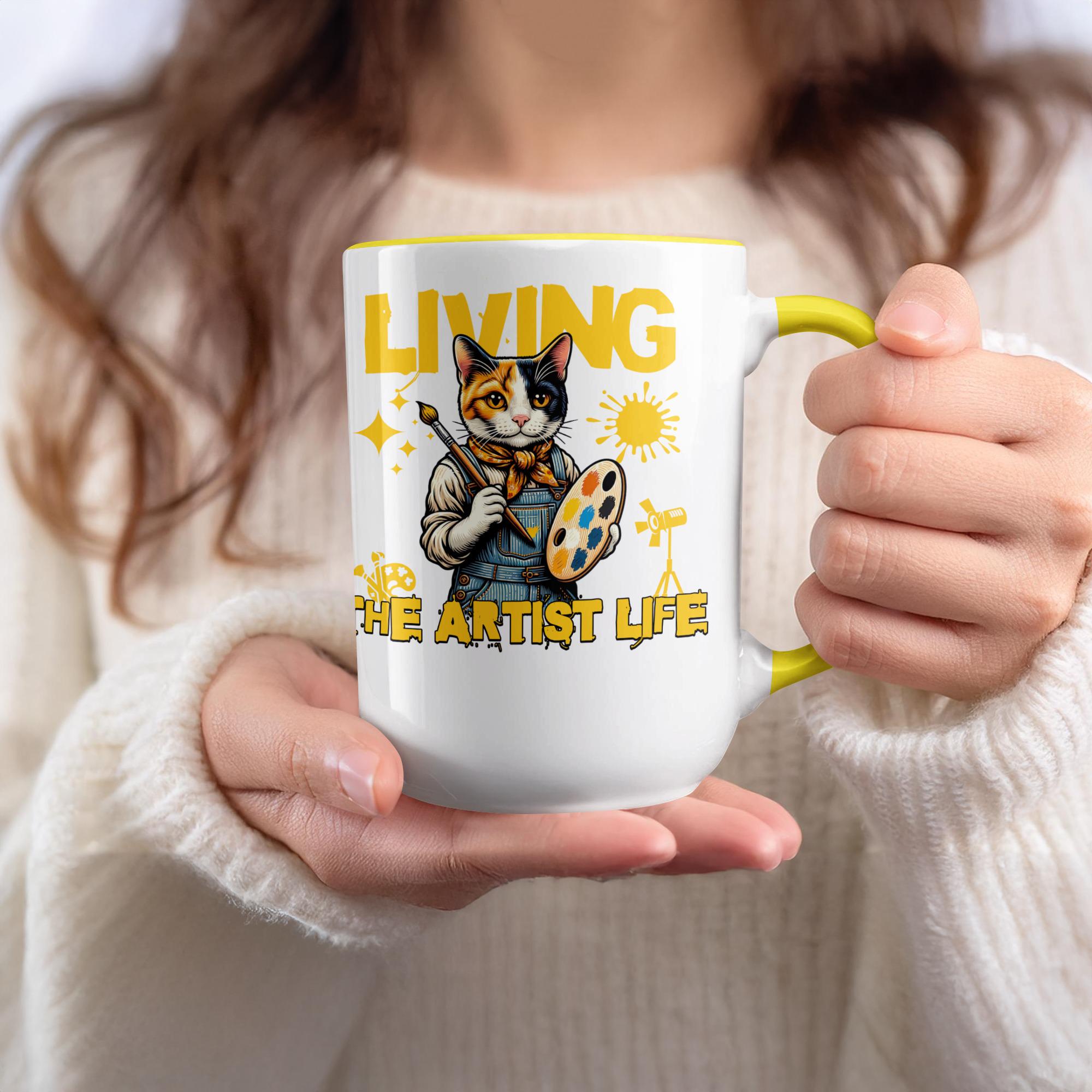 Cat Artist Mug, Living The Artist Life Mug, Cute Cat Art Mug, Funny Cat Lover Gift, Unique Coffee Mug, Gift for Artists, Art Lover Mug