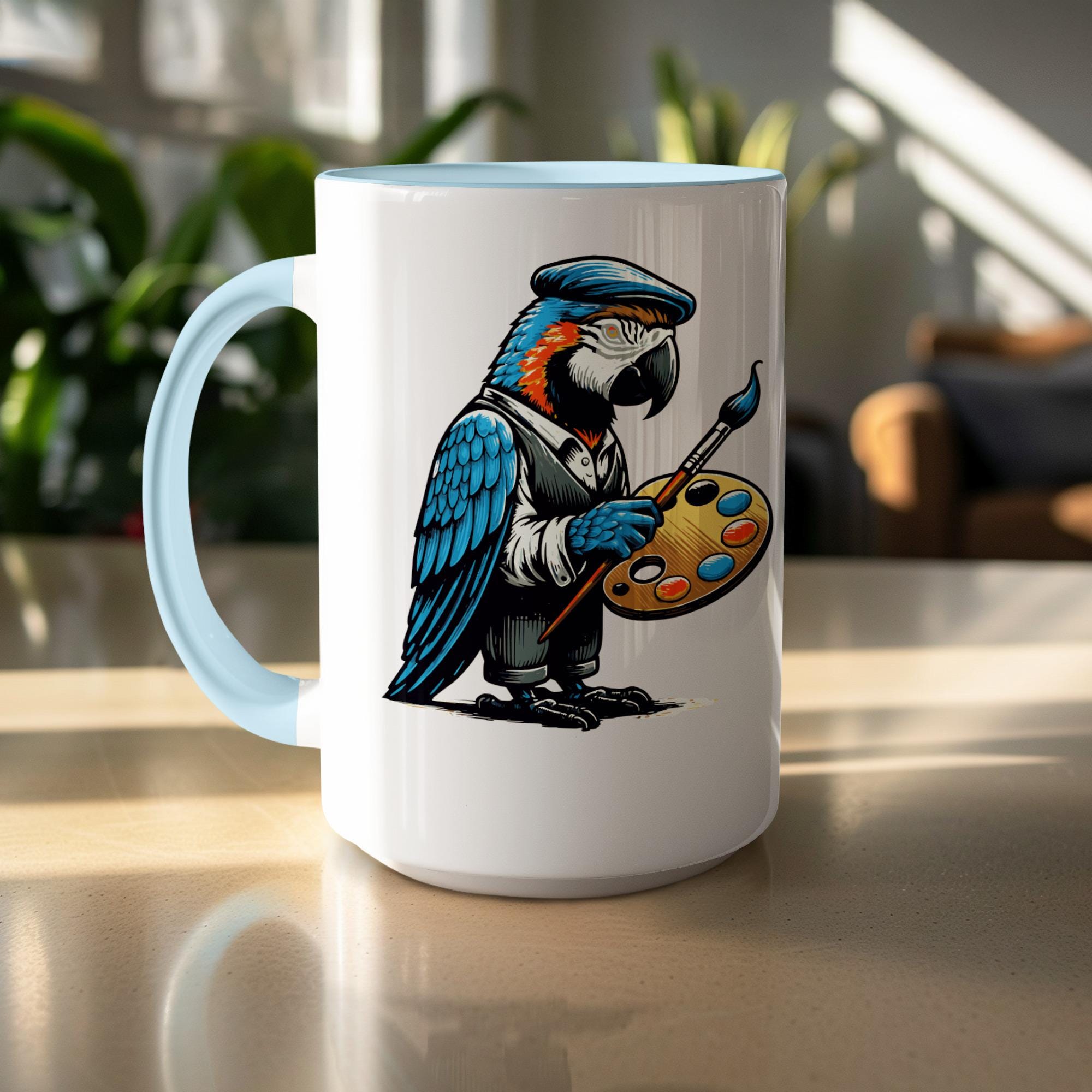 Parrot Artist Mug, Unique Bird Design Coffee Cup, Colorful Parrot Art, Animal Lover Gift, Artistic Mug, Cool Bird Coffee Mug