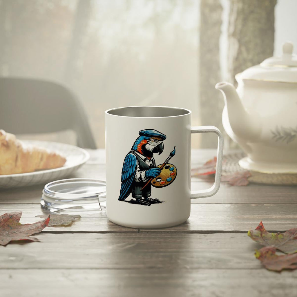 Parrot Artist Mug, Unique Bird Design, Ceramic Coffee Cup, Artistic Gift for Bird Lovers, Funny Animal Art on Mug, Tea Mug