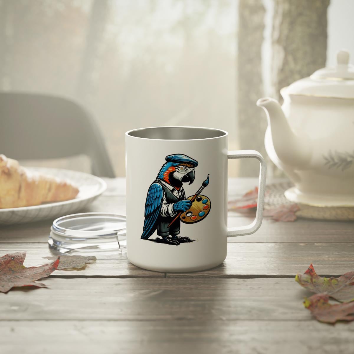 Parrot Artist Mug, Unique Bird Design, Ceramic Coffee Cup, Artistic Gift for Bird Lovers, Funny Animal Art on Mug, Tea Mug