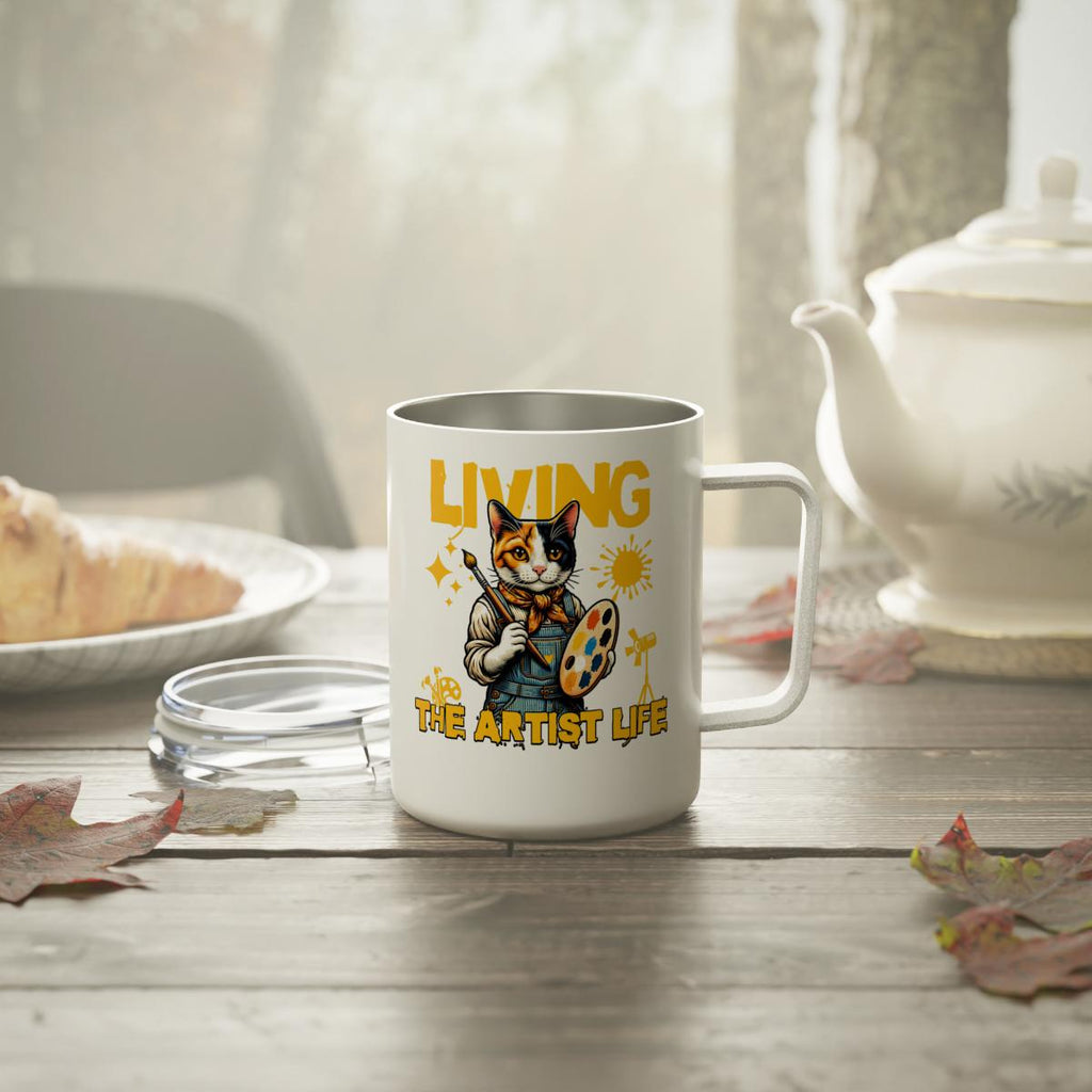 Living the Artist Life Cat Mug, Funny Cat Artist Coffee Mug, Artist Gift Mug for Painters, Cute Cat Lover Coffee Cup, Art Lover Mug