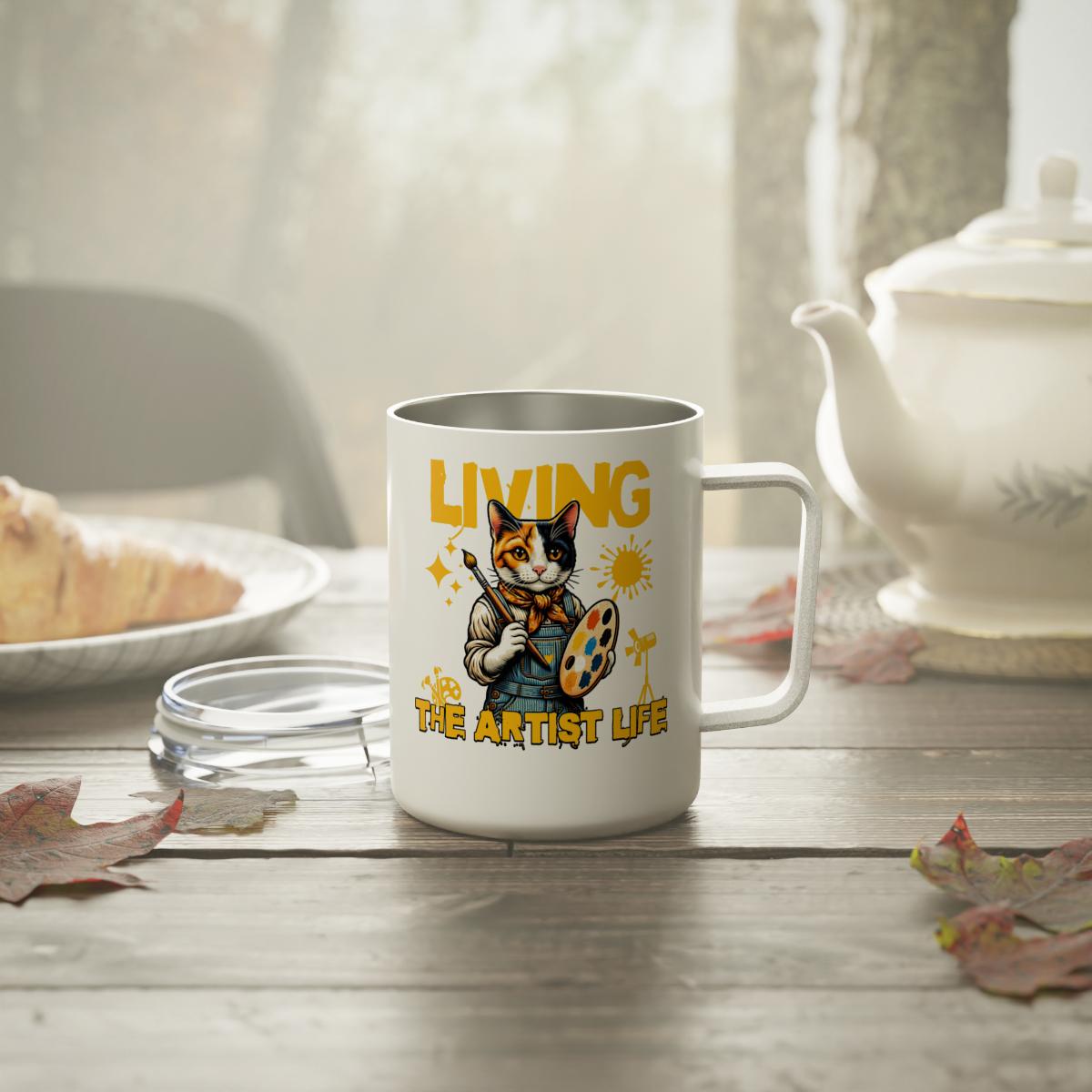 Living the Artist Life Cat Mug, Funny Cat Artist Coffee Mug, Artist Gift Mug for Painters, Cute Cat Lover Coffee Cup, Art Lover Mug