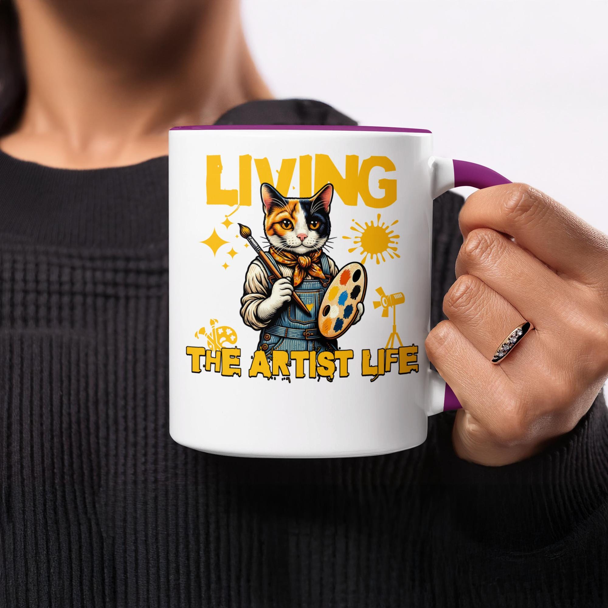 Living The Artist Life Cat Mug, Cute Cat Artist Coffee Cup, Funny Cat Lover Gift, Unique Cat Art Mug, Gift for Artists