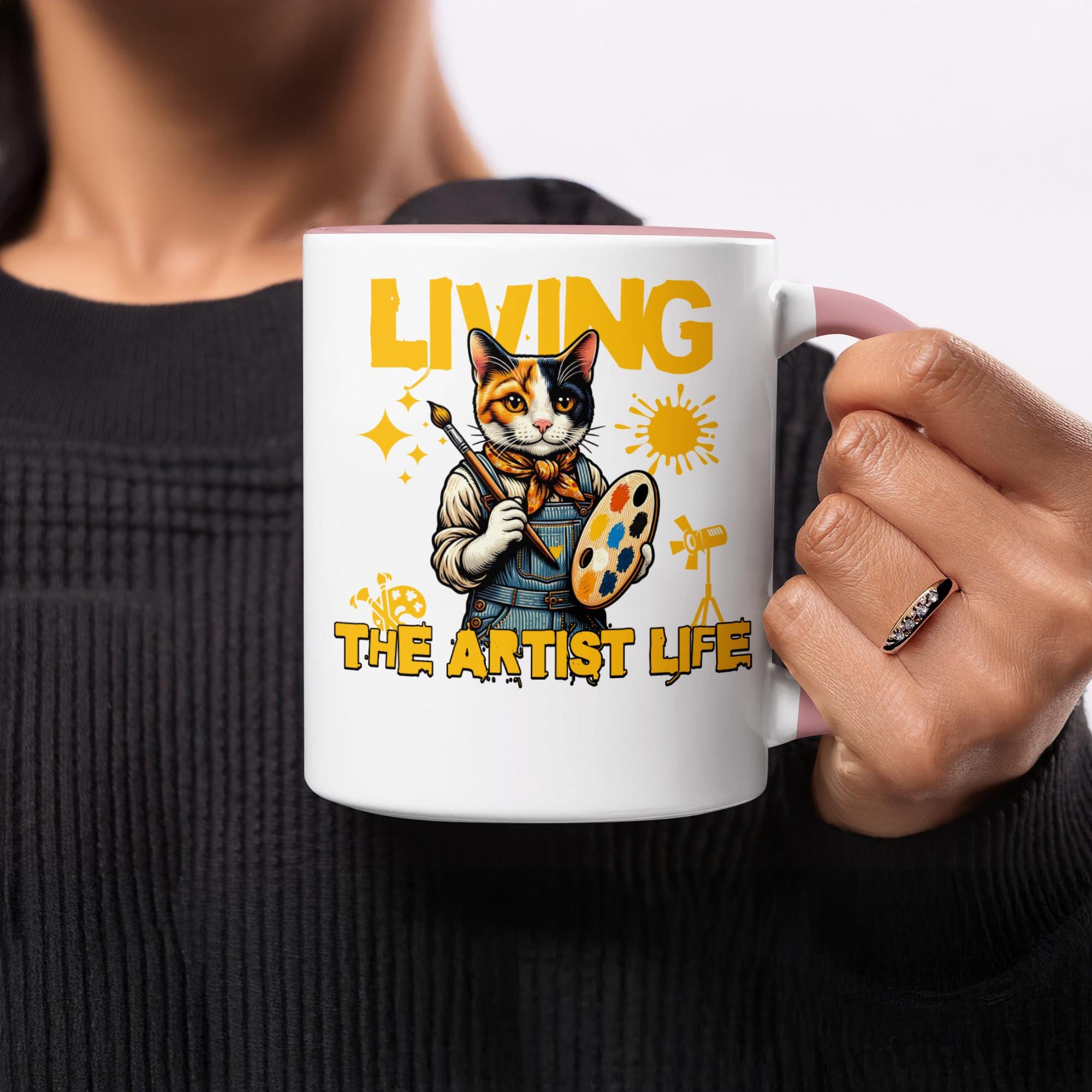 Living The Artist Life Cat Mug, Cute Cat Artist Coffee Cup, Fun Gift for Cat Lovers, Artistic Cat Novelty Mug, Unique Cat Art Mug