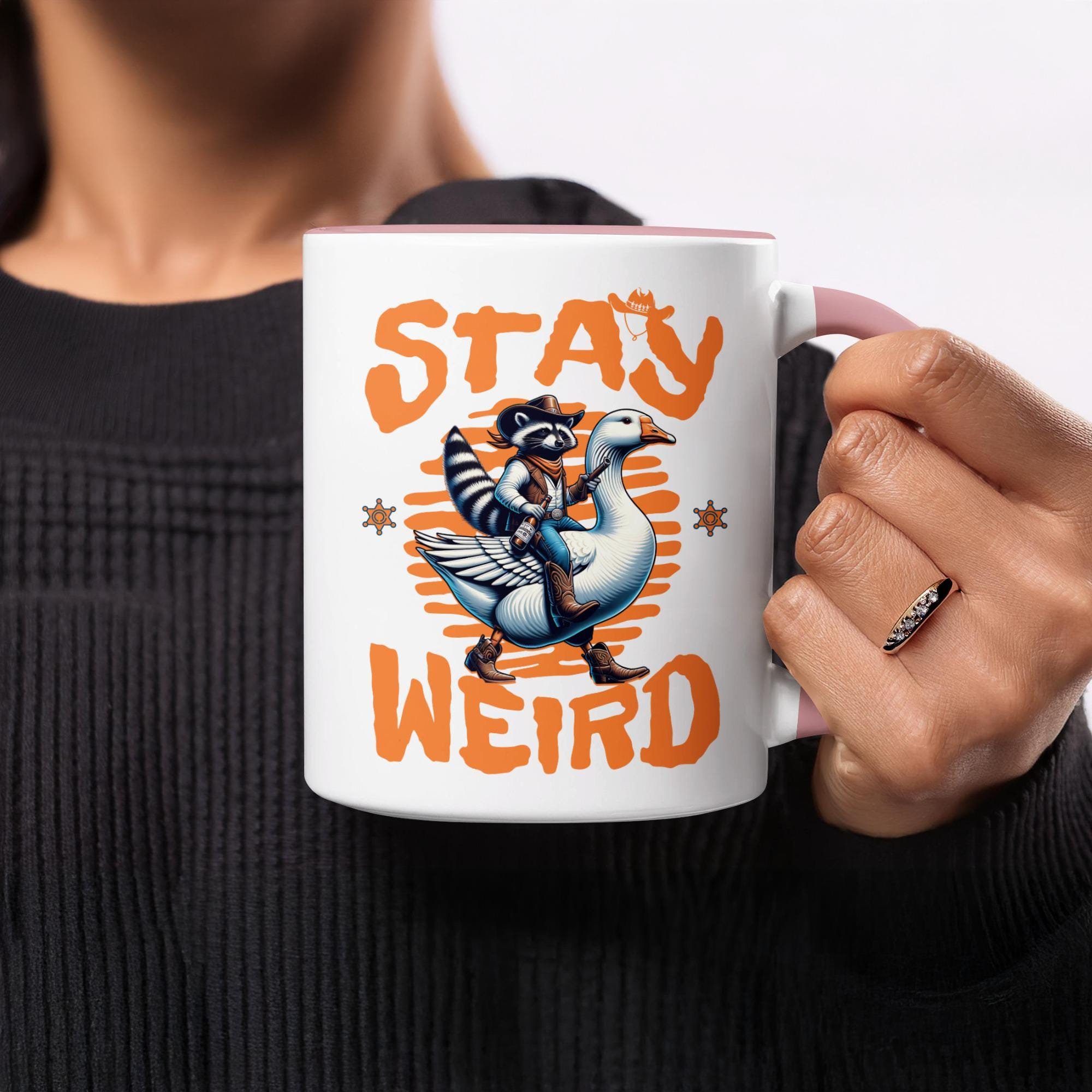 Stay Weird Raccoon Goose Mug, Funny Animal Coffee Cup, Unique Gift Idea, Quirky Artwork, Morning Beverage, Novelty Item, 11oz 15oz