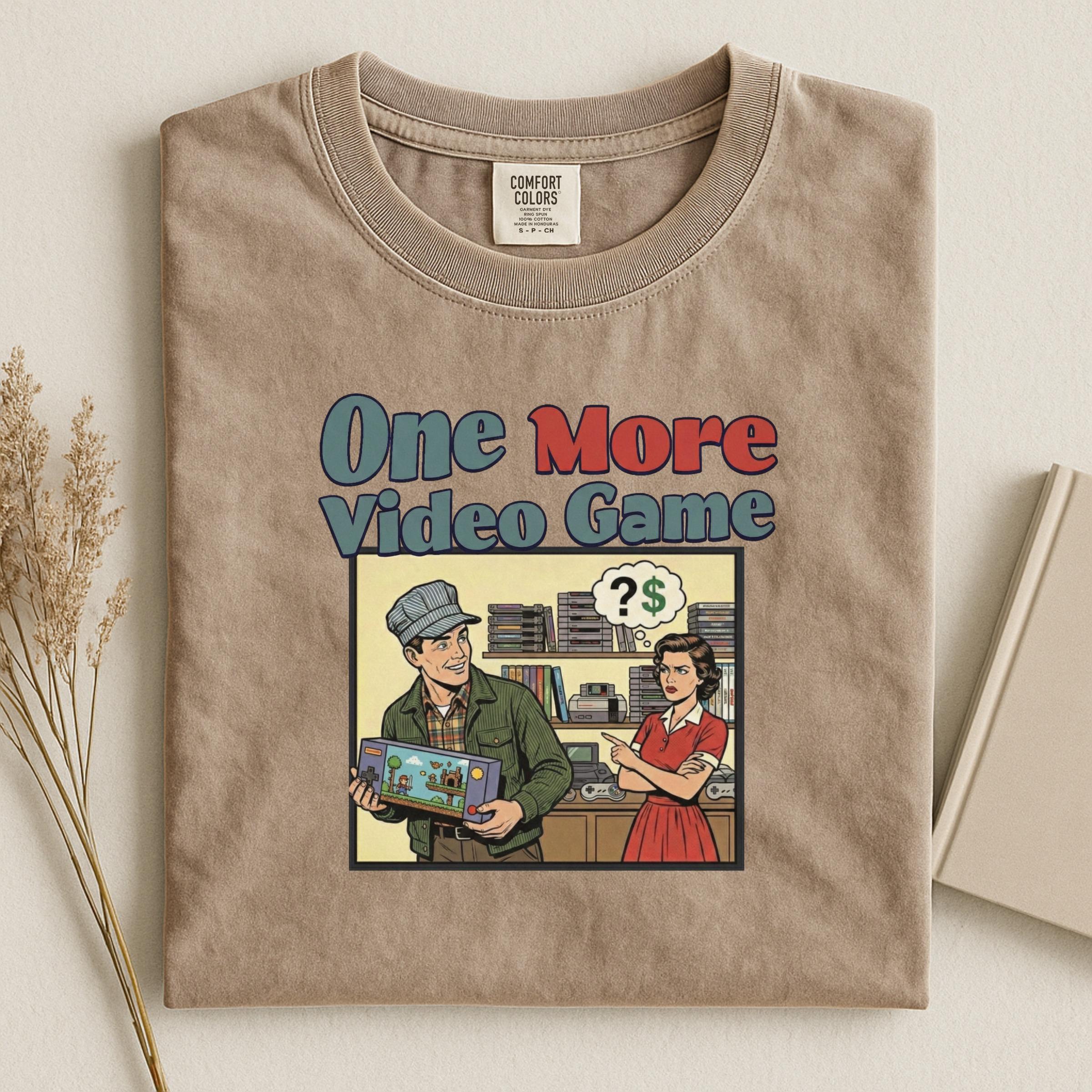 One More Video Game T-Shirt, Retro Gamer Shirt, Funny Vintage Style Graphic Tee, Gift for Gamers, Geeky Gamer Humor Top