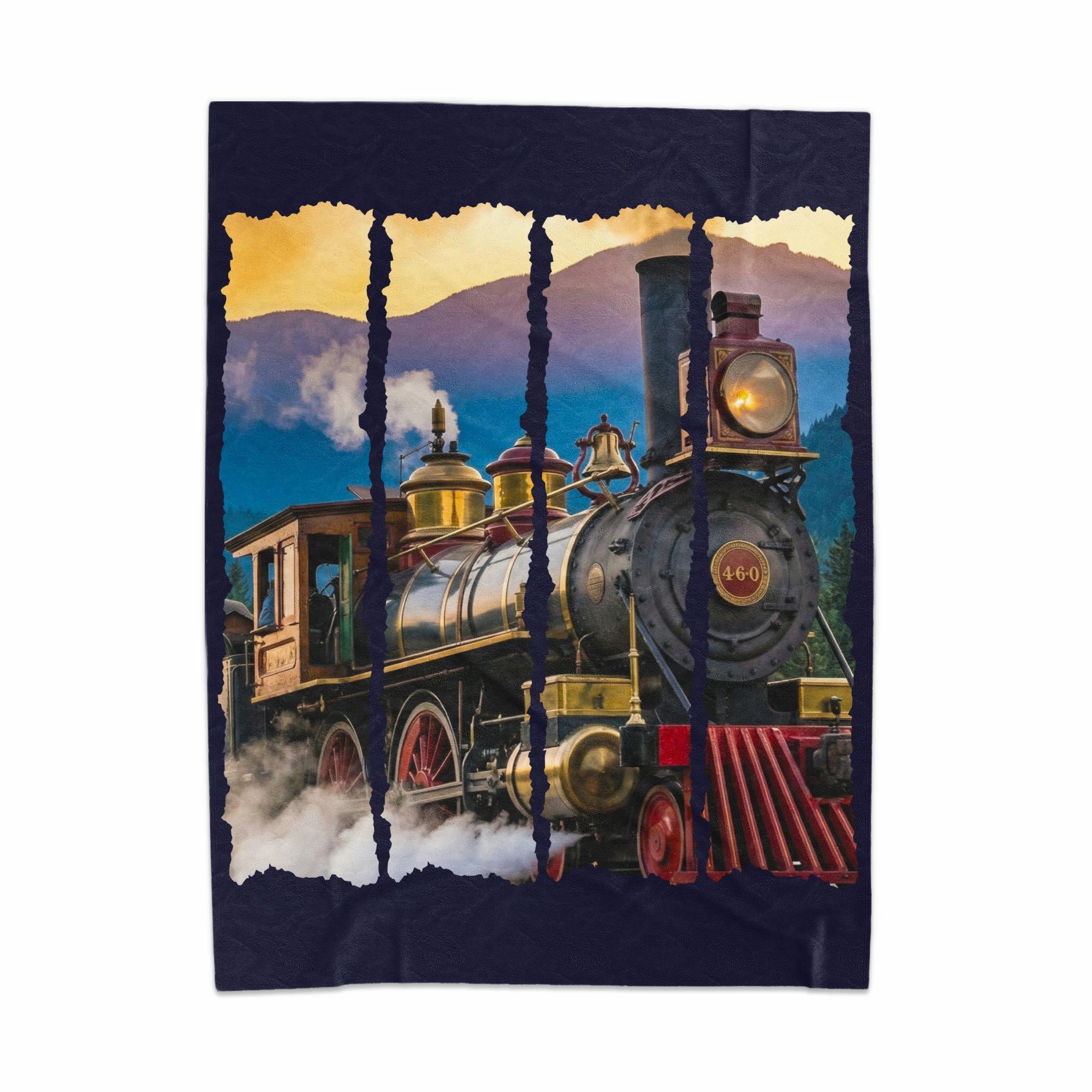 Vintage Steam Train Blanket, Railroad Themed Throw for Train Enthusiasts, Cozy Train Lover's Blanket, Locomotive Decor Gift for Him