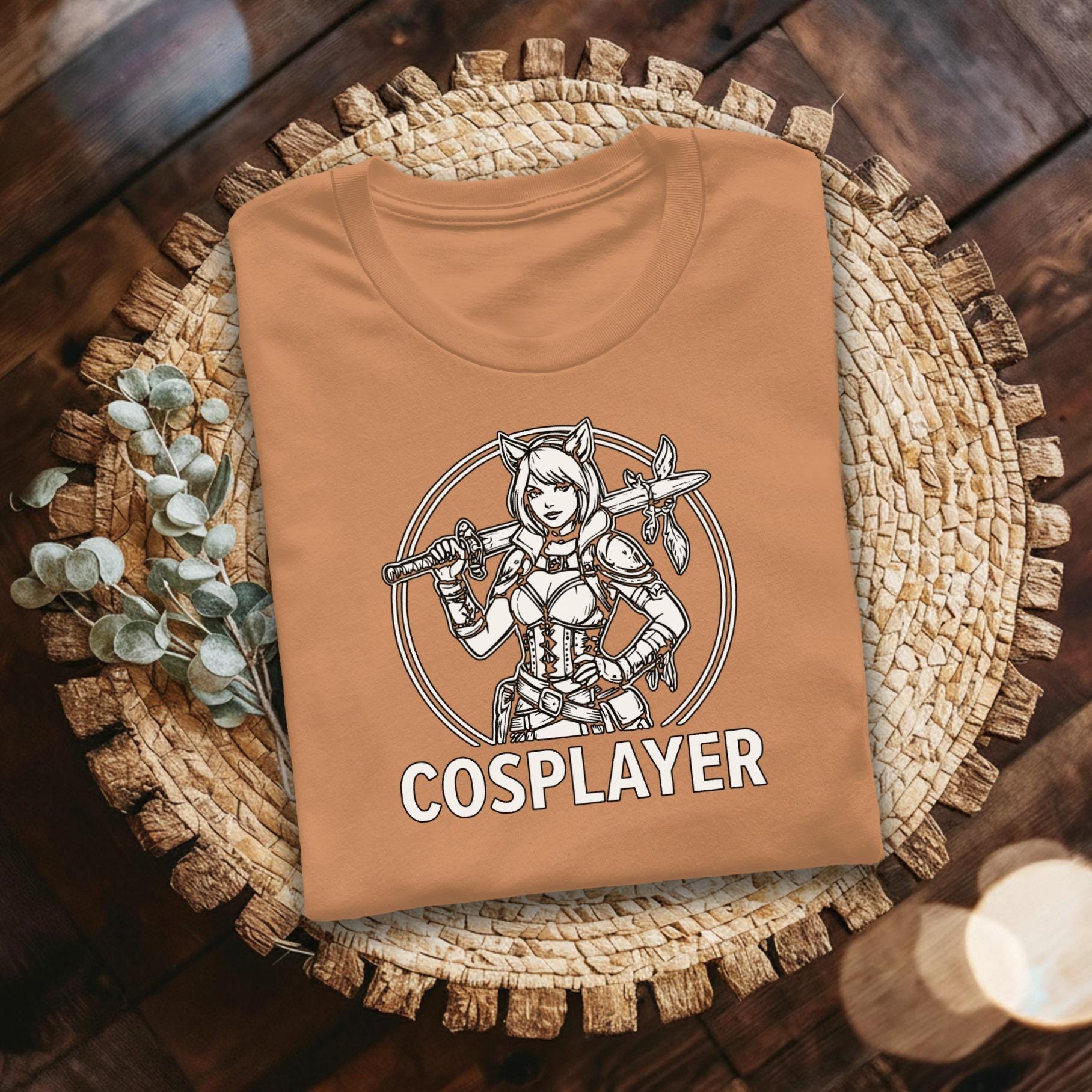 Cosplayer T-Shirt, Anime Girl Tee, Manga Style Top, Sword Design Clothing, Gift for Cosplay Fans