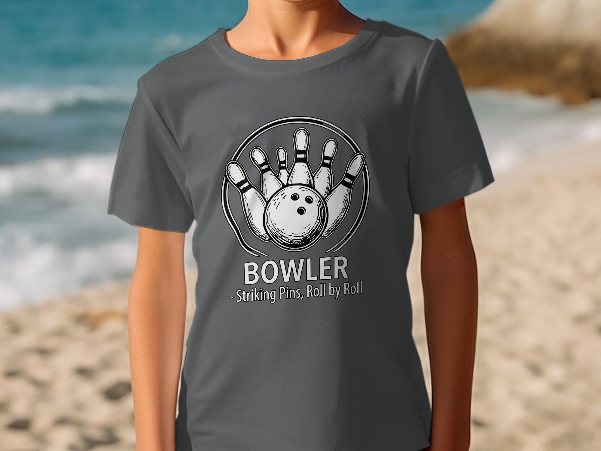 Bowler T-Shirt, Striking Pins Tee, Bowling Gift, Roll by Roll Shirt, Sporty T Shirt, Active Wear Tee, Graphic Print T-Shirt