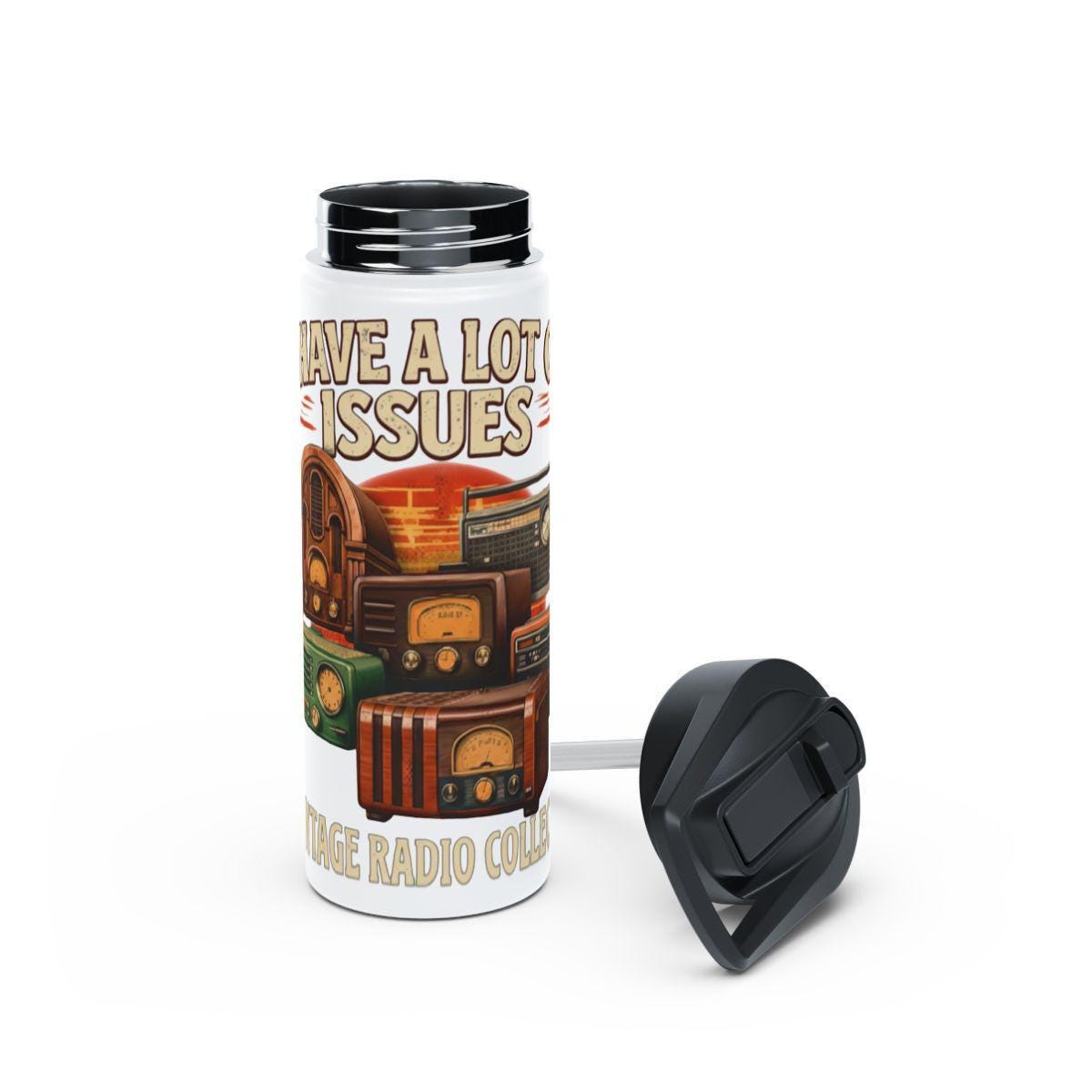 Vintage radio collectible tumbler, I have a lot of issues thermos, retro drinkware for radio lovers, funny nostalgic gift
