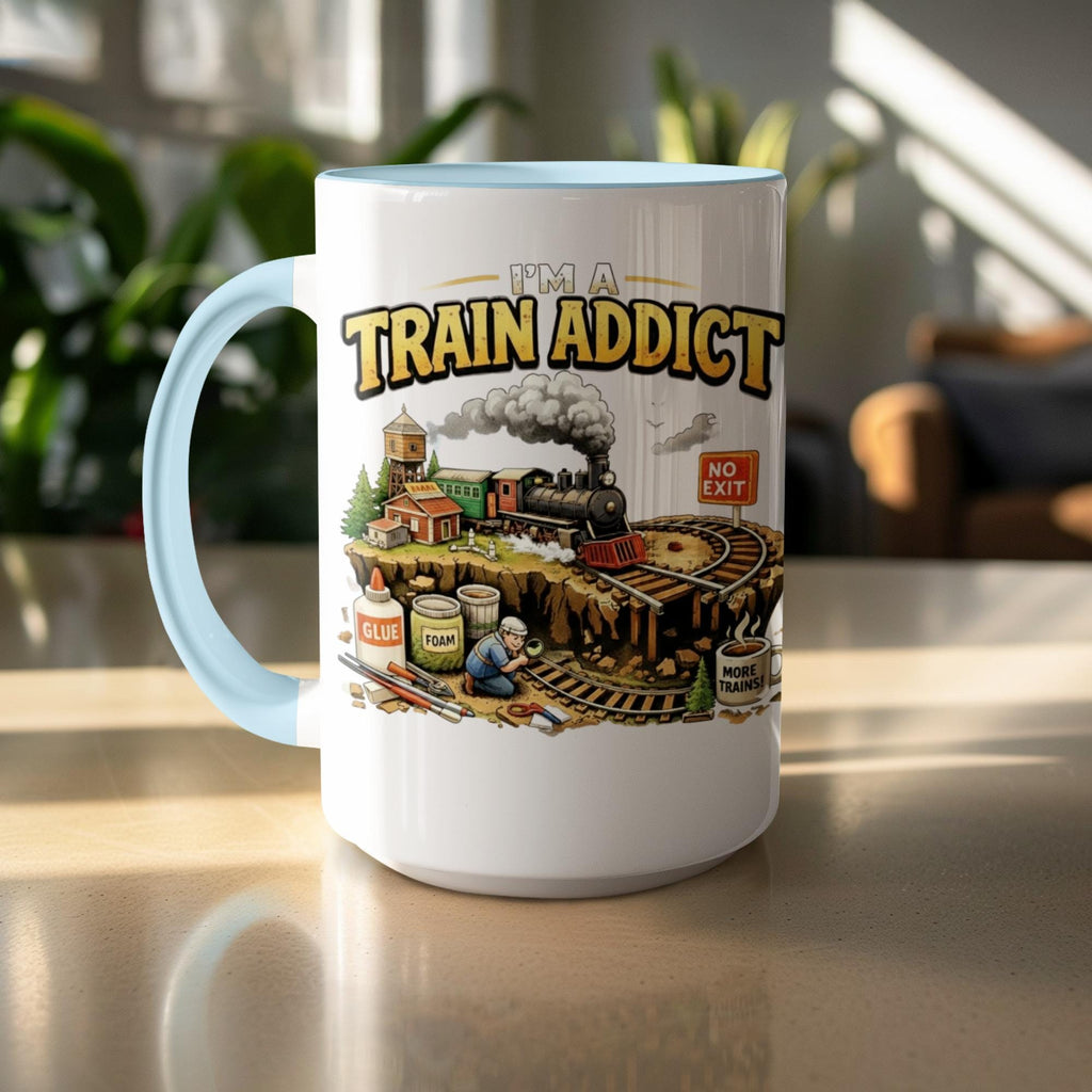 Train Addict Mug, Funny Train Lover Gift, Railroad Enthusiast Present, Train Collector Cup, Unique Train Memorabilia