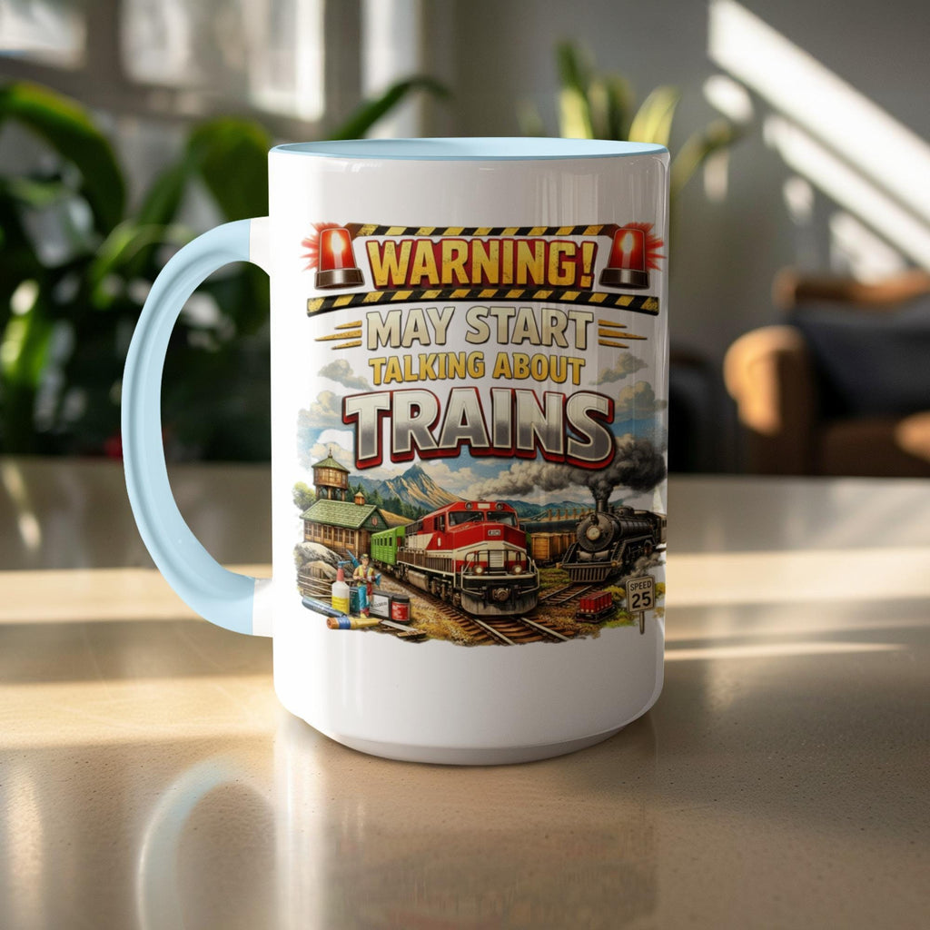 Train Enthusiast Mug, Warning May Start Talking About Trains Mug, Railroad Lover Gift, Train Collectors Coffee Cup, 11oz Ceramic Mug