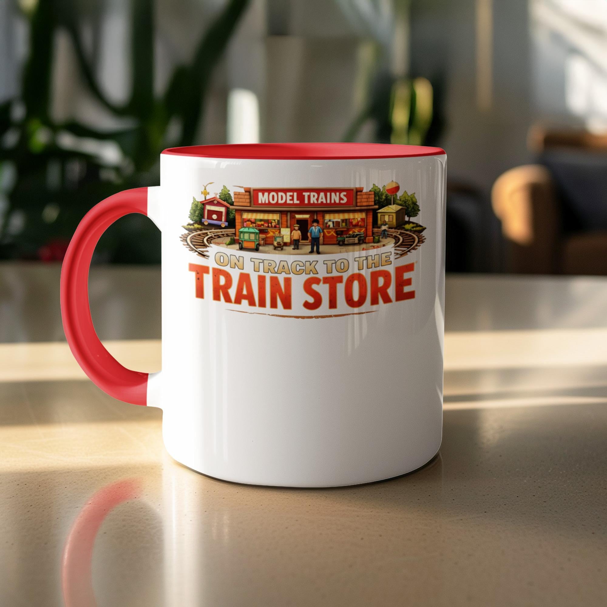 Model Trains On Track to the Train Store Mug, Train Enthusiast Collector Gift, Unique Train Store Coffee Mug, Railway Lover Cup