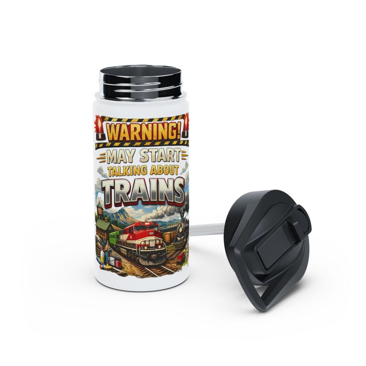 Warning May Start Talking About Trains Tumbler, Train Lover Travel Mug, Gift for Train Enthusiasts, Fun Train Themed Drinkware