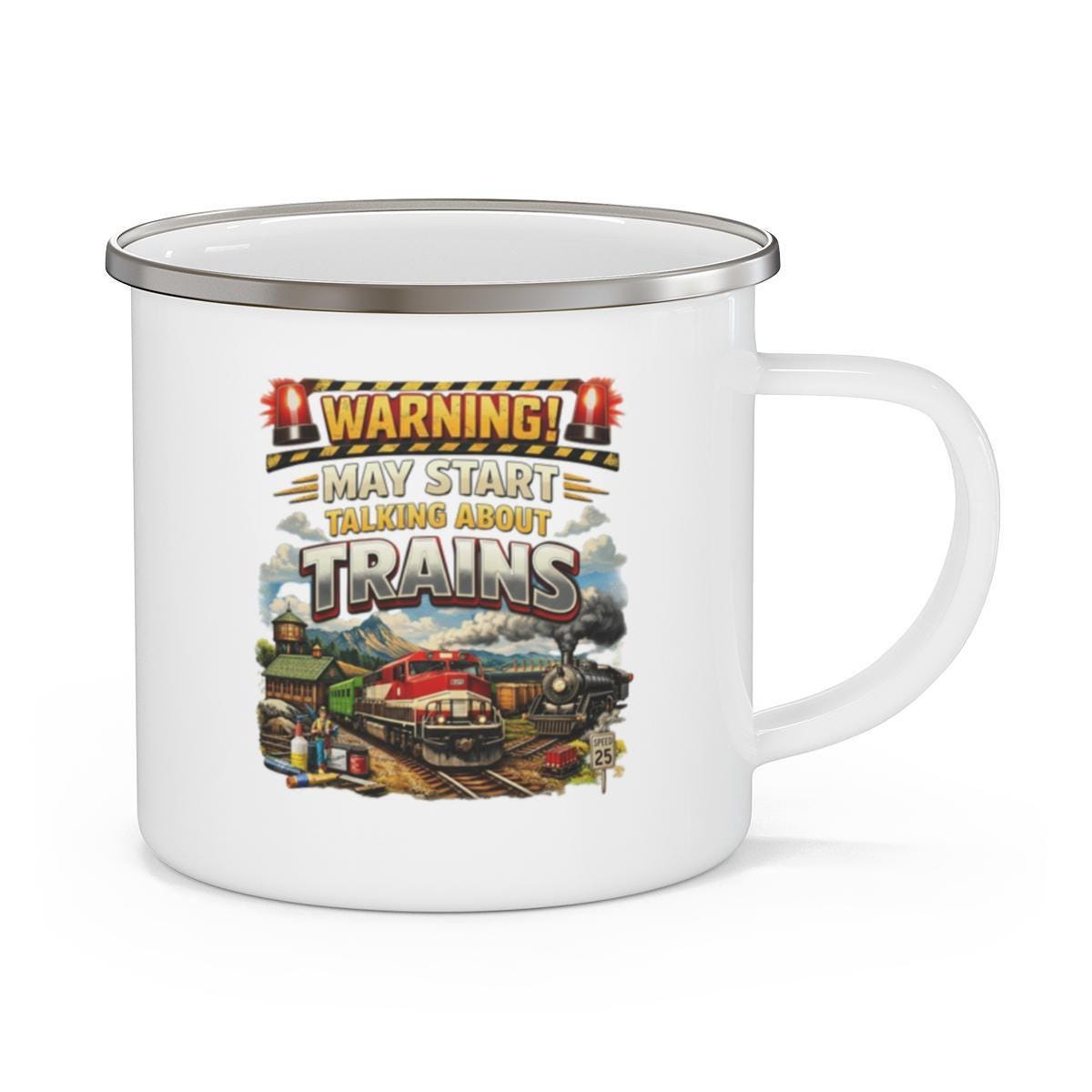Warning May Start Talking About Trains Mug, Train Enthusiast Gift, Railway Lover Mug, Train Themed Coffee Cup, Train Collector Item