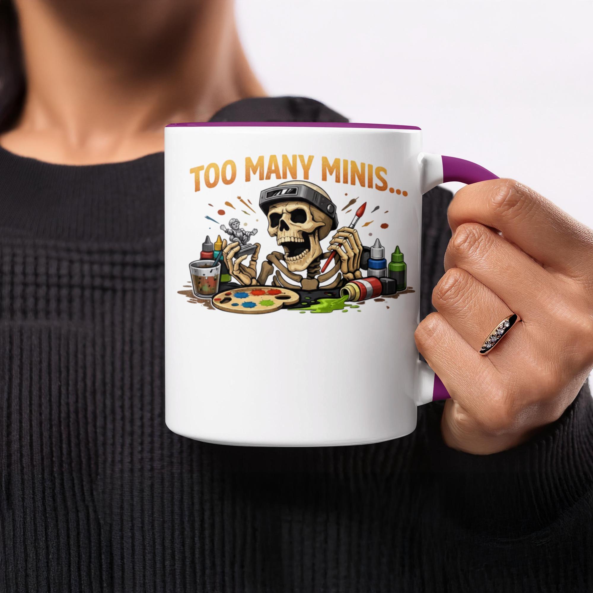 Funny Skeleton Art Painting Mug, Too Many Minis Coffee Cup, Unique Artist Gift, Humor Skeleton Design, Miniature Painter Mug
