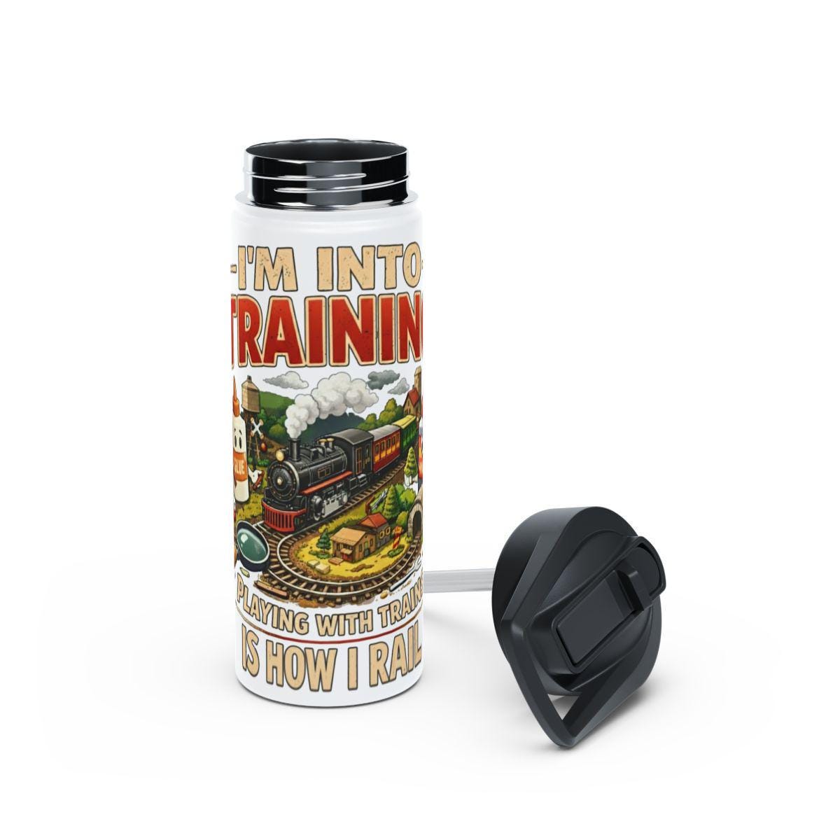 Train Theme Travel Mug, I'm Into Training Travel Tumbler, Playing With Trains Mug, Funny Train Quote Bottle, Train Lover Gift