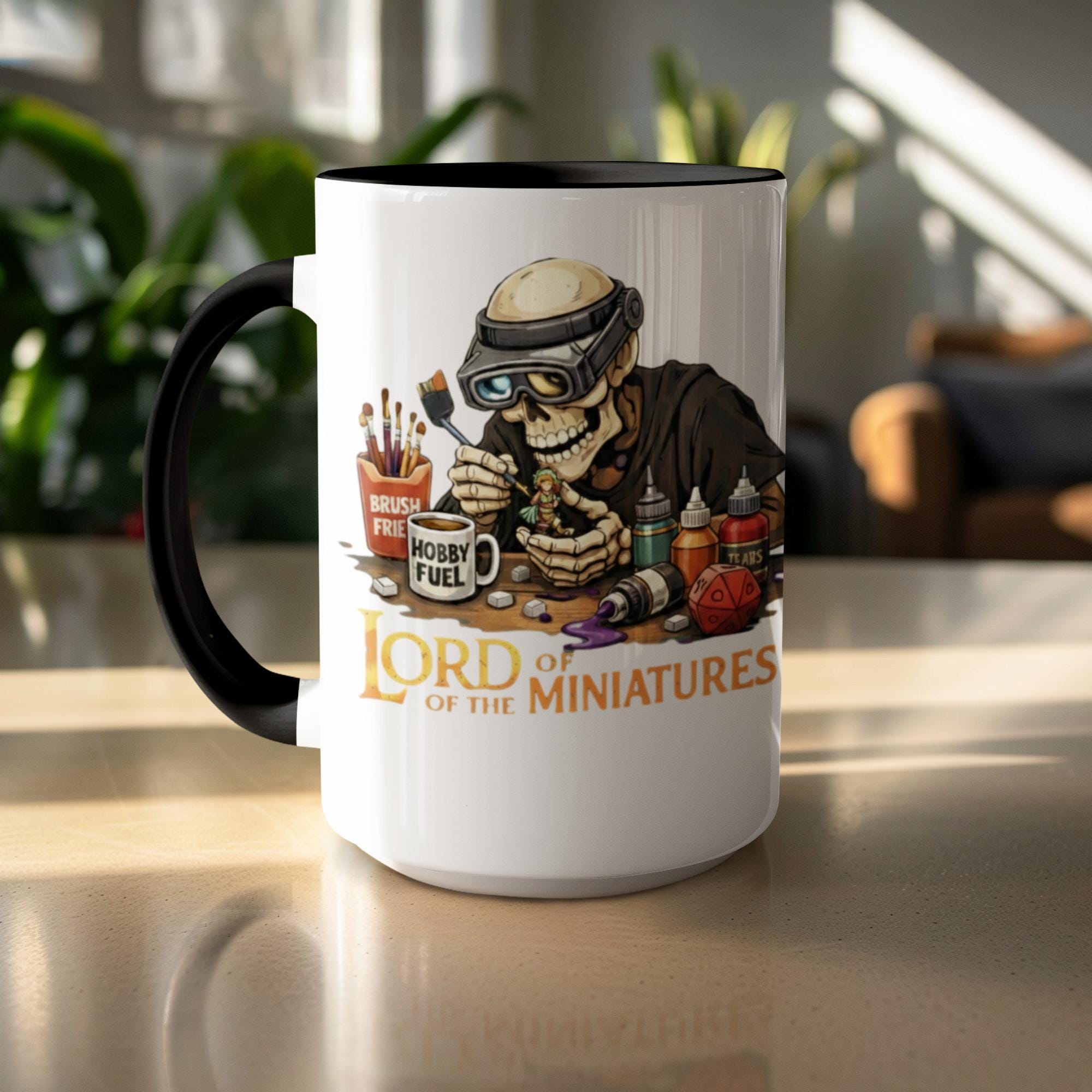 Lord of the Miniatures Mug, Funny Skeleton Painter, Hobbyist Coffee Cup, Gaming Geek Gift, Unique Art Design, Ceramic Mug for Gamers