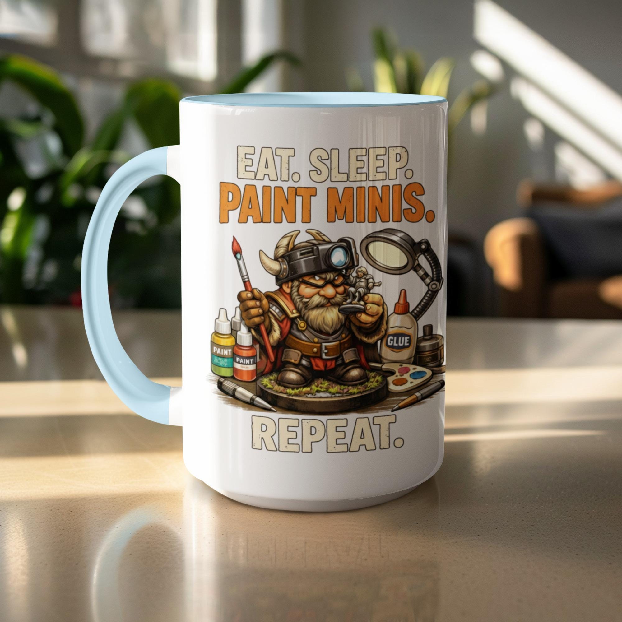Eat Sleep Paint Minis Repeat Mug, Funny Miniature Painting Gift, Hobbyist Coffee Cup, Gamer Art Lover Present, Warhammer Inspired