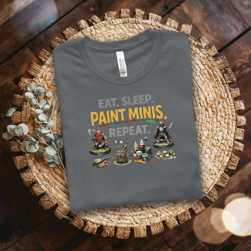 Eat Sleep Paint Minis Repeat T Shirt, Miniature Painting Tee, Gamer Gift, Tabletop Game Shirt, Hobbyist Apparel, Geeky T Shirt