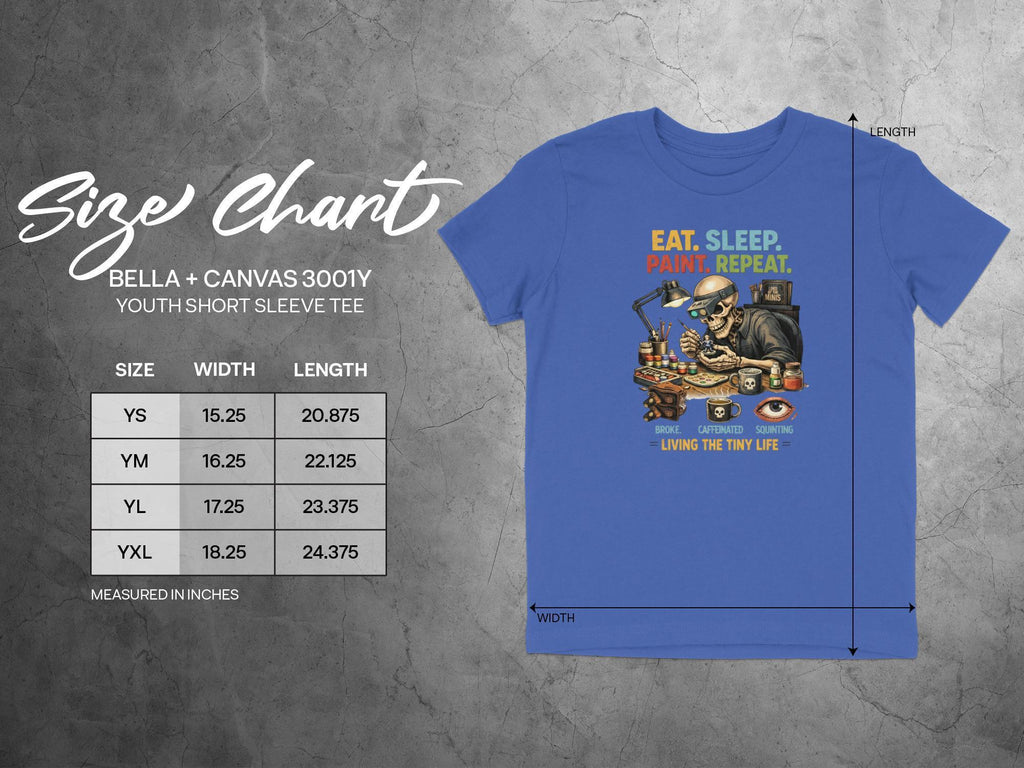 Eat Sleep Paint Repeat Graphic Tee, Youth Short Sleeve Bella Canvas 3001Y, Fun Artist T-Shirt, Kids Creative Art Shirt