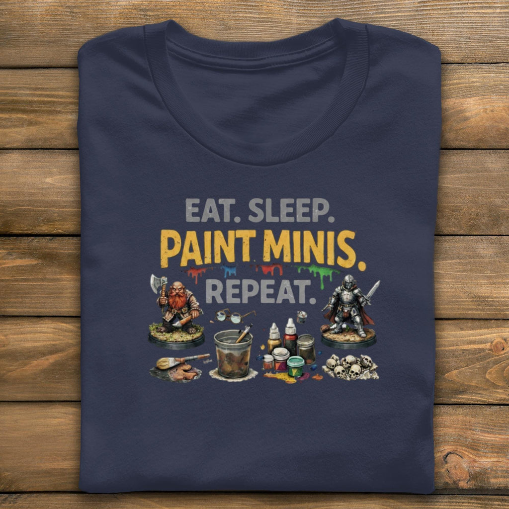 Eat Sleep Paint Minis Repeat Shirt, Miniature Painting T-shirt, Hobby Painter Gift, Tabletop Gamer Apparel, Mini Painting Tee