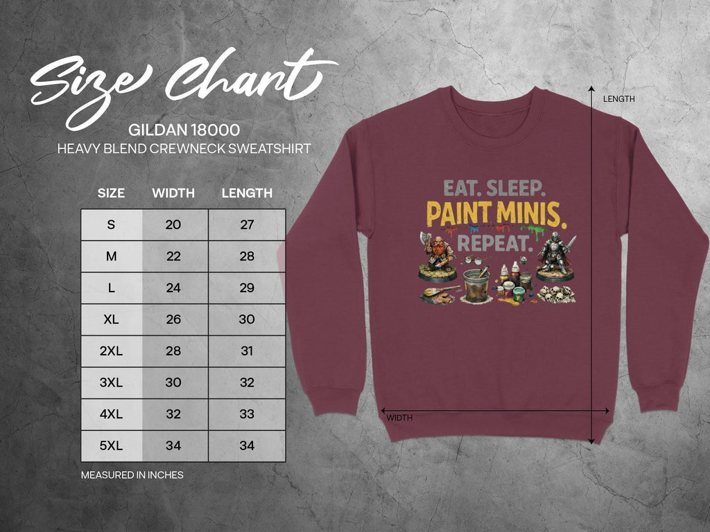 Eat Sleep Paint Minis Repeat Sweatshirt, Gamer Gift for Tabletop Enthusiast, Miniature Painter Crewneck, Hobbyist Apparel, Unisex Sizes