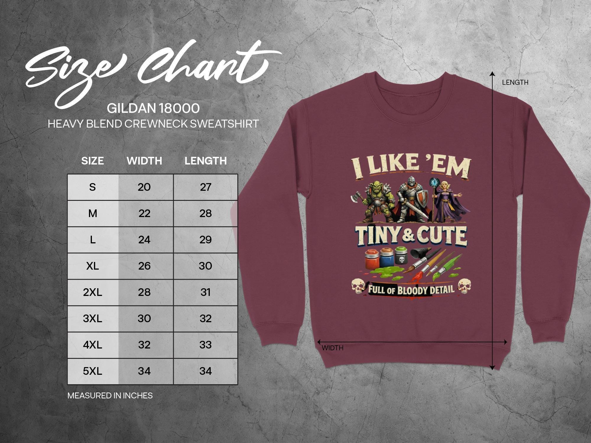 I Like 'Em Tiny and Cute Full of Bloody Detail Shirt, RPG Miniatures Gamer Crewneck Sweatshirt, Fantasy Figures Gaming Apparel