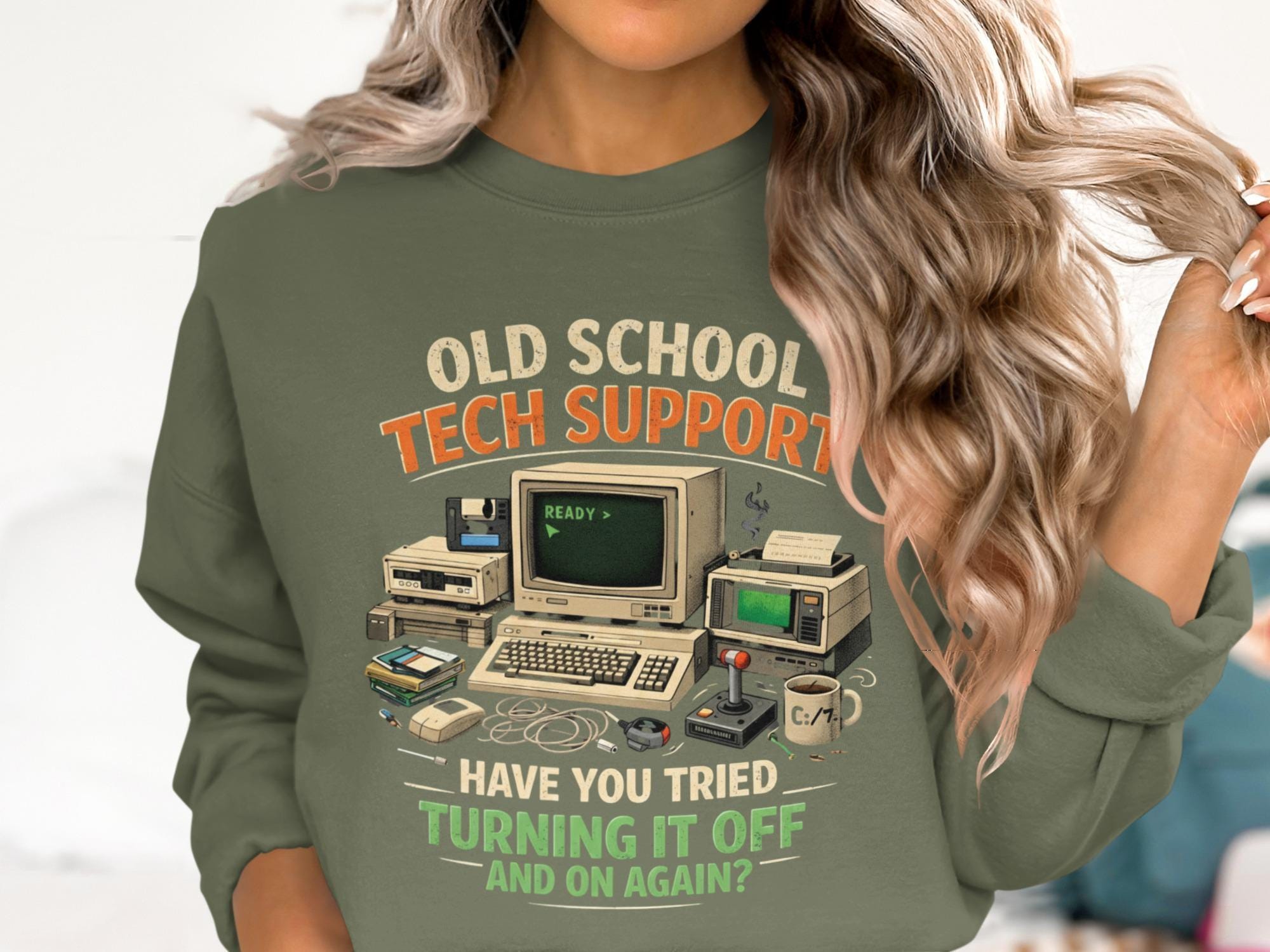 Old School Tech Support Sweatshirt, Vintage Geek Humor Pullover, Have You Tried Turning It Off and On Again, Retro Computer Shirt