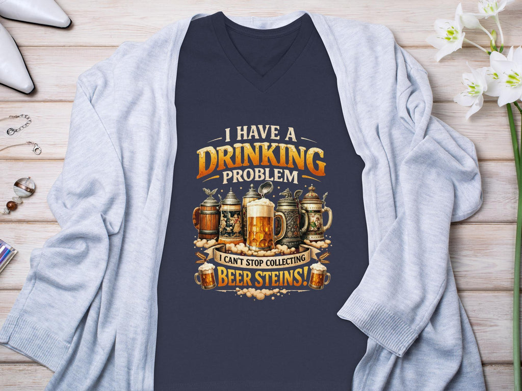 Funny Drinking Problem T Shirt, Beer Steins Collection Shirt, Beer Lover Gift, Humorous Beer Mug Tee, Gift for Beer Collectors