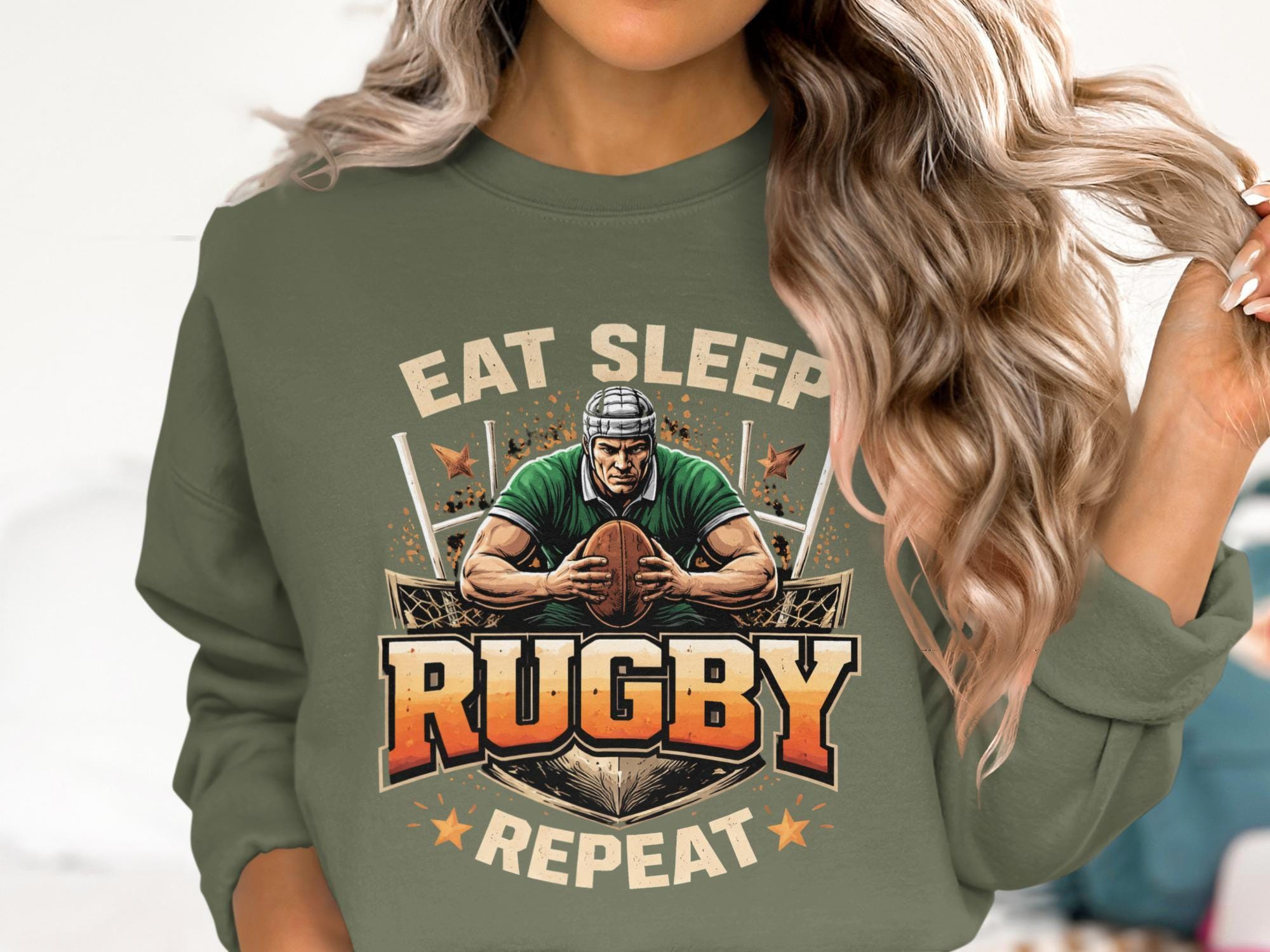 Eat Sleep Repeat Rugby Sweatshirt, Rugby Player Gift, Funny Rugby Shirt, Rugby Team Apparel, Rugby Sportswear for Fans