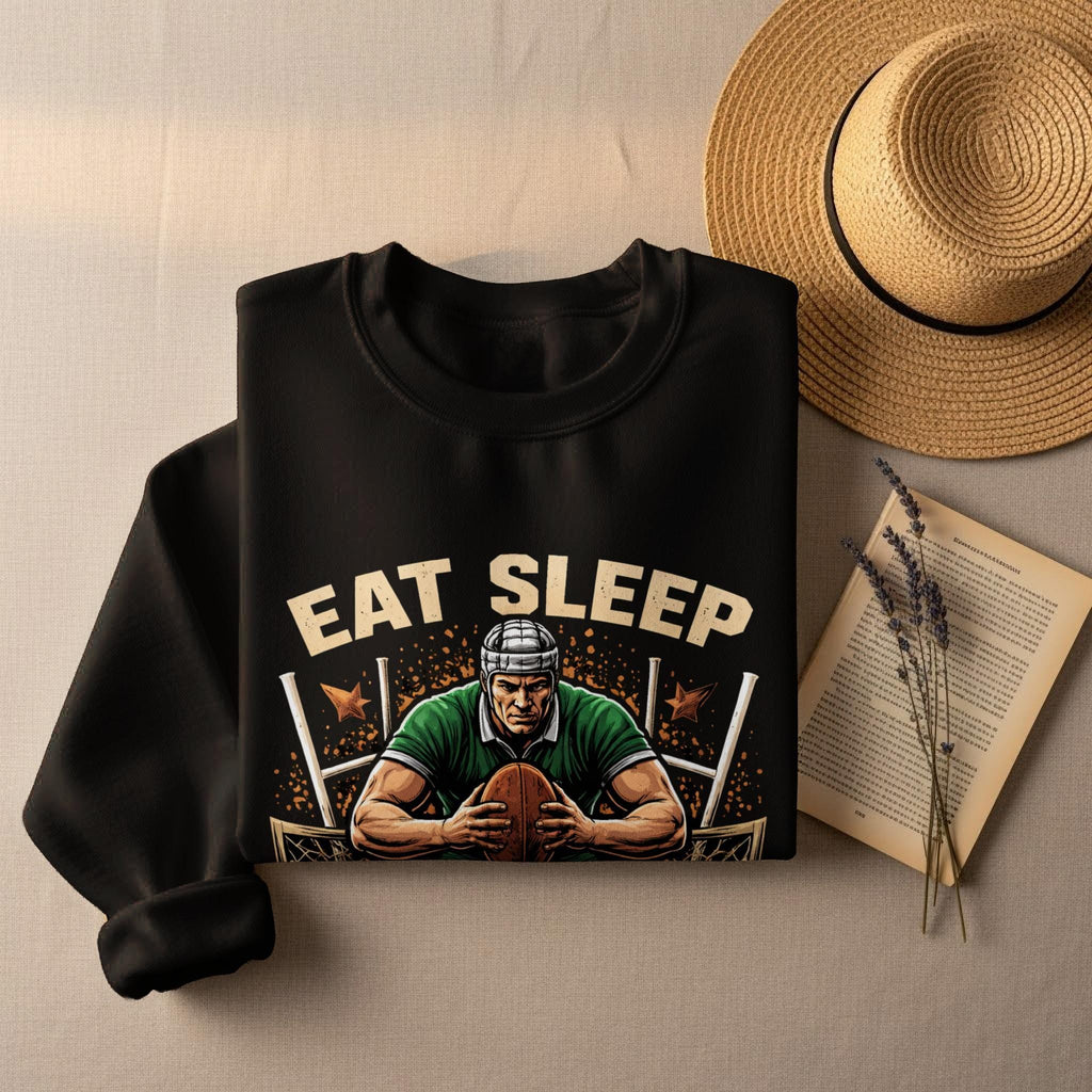 Eat Sleep Rugby Sweatshirt, Rugby Player Graphic Pullover, Sports Enthusiast Gift, Cozy Casual Wear, Rugby Fan Apparel, Sports Lover