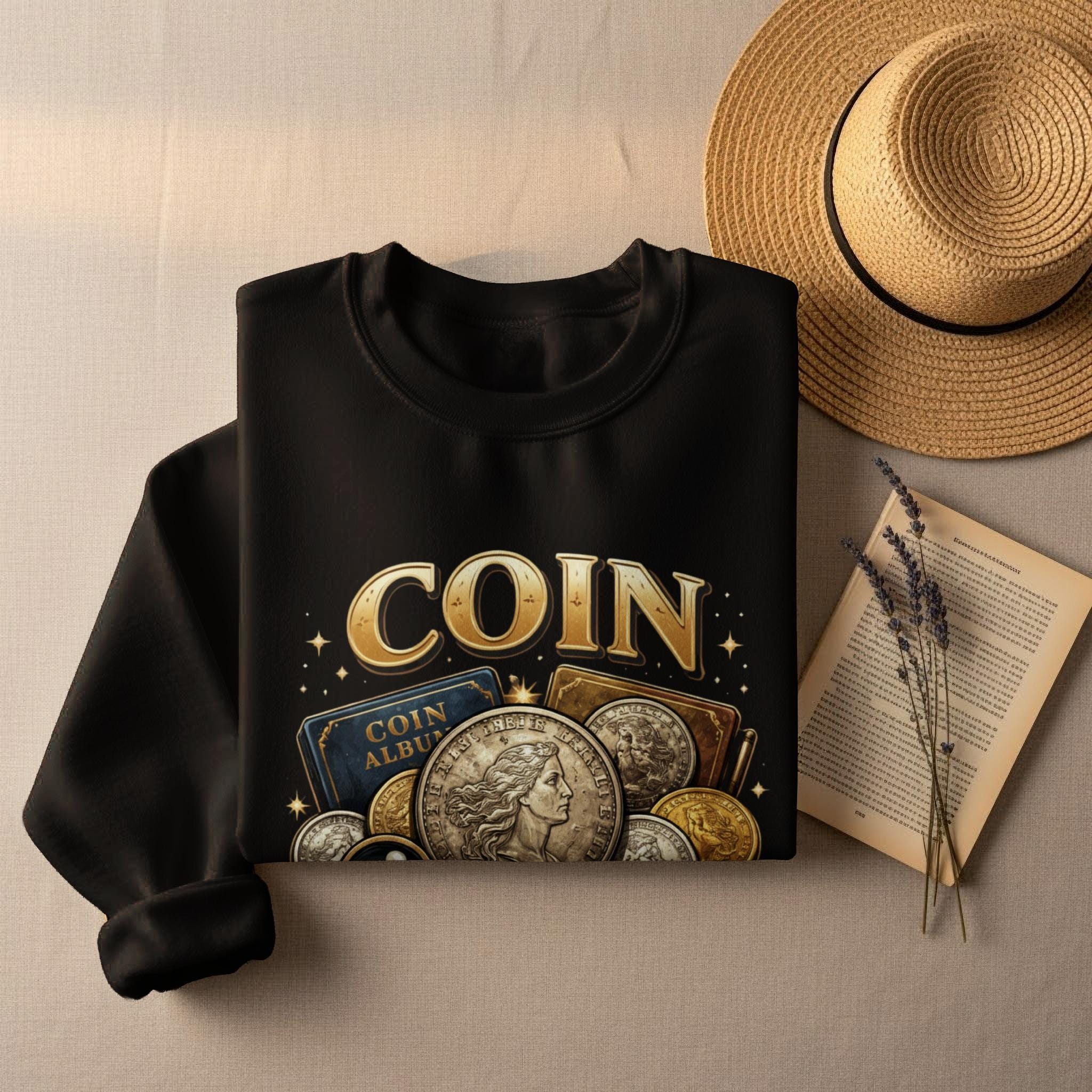 Coin Collectors Graphic Sweatshirt, Vintage Coin Album Design Crewneck, Unique Coin Lover Gift, Numismatist Apparel, Cozy Coin Shirt