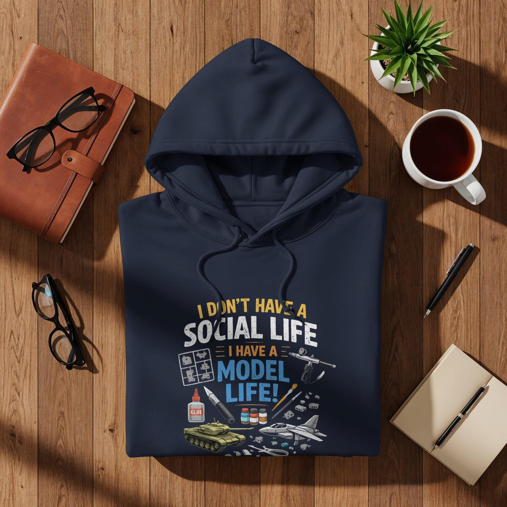 Funny Model Life Hoodie, Hobby Enthusiast Sweatshirt, Social Life Parody, Model Maker Gift, Cool Graphic Hoodie, Unique Gift Idea