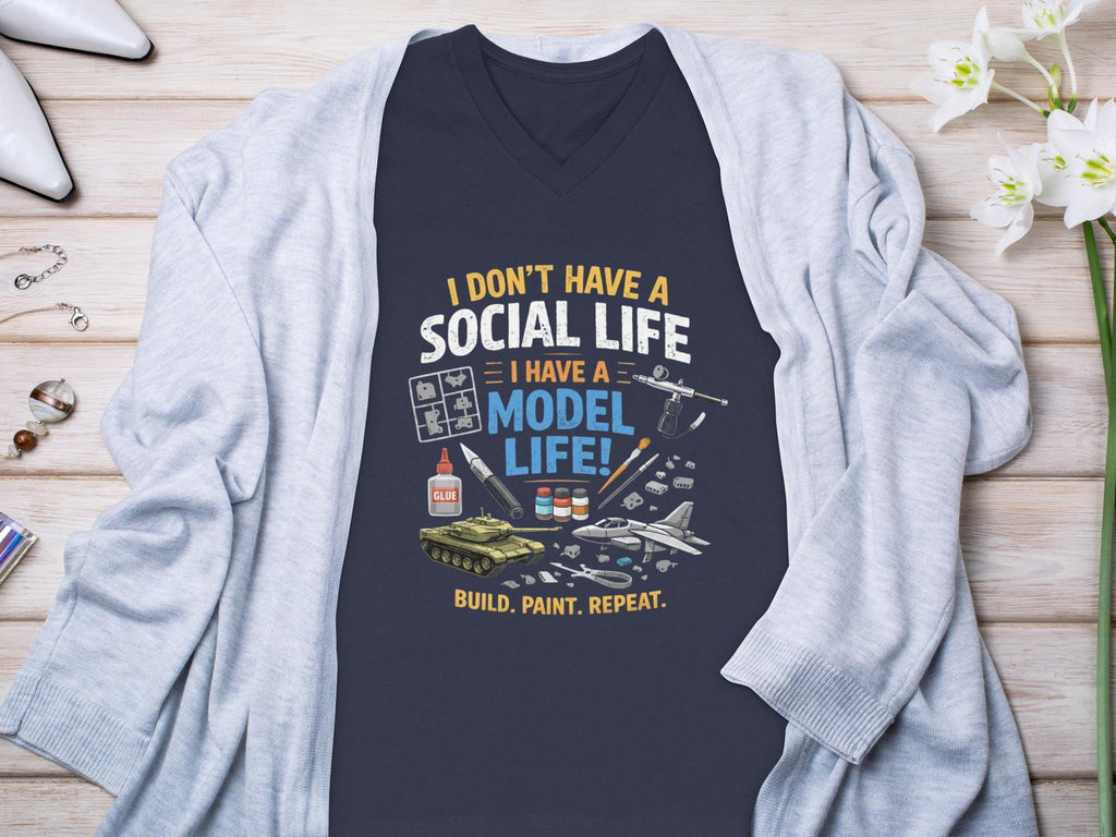Funny Model Building T-Shirt, I Don't Have A Social Life, I Have A Model Life, Build Paint Repeat, Hobbyist Gift Tee
