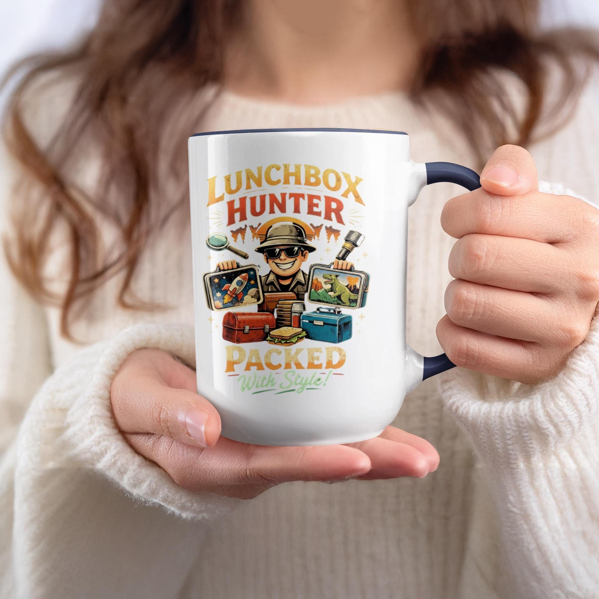 Lunchbox Hunter Mug Funny Coffee Cup for Adventure Lovers, Unique Gift for Lunchbox Collectors, Fun Novelty Mug for Him