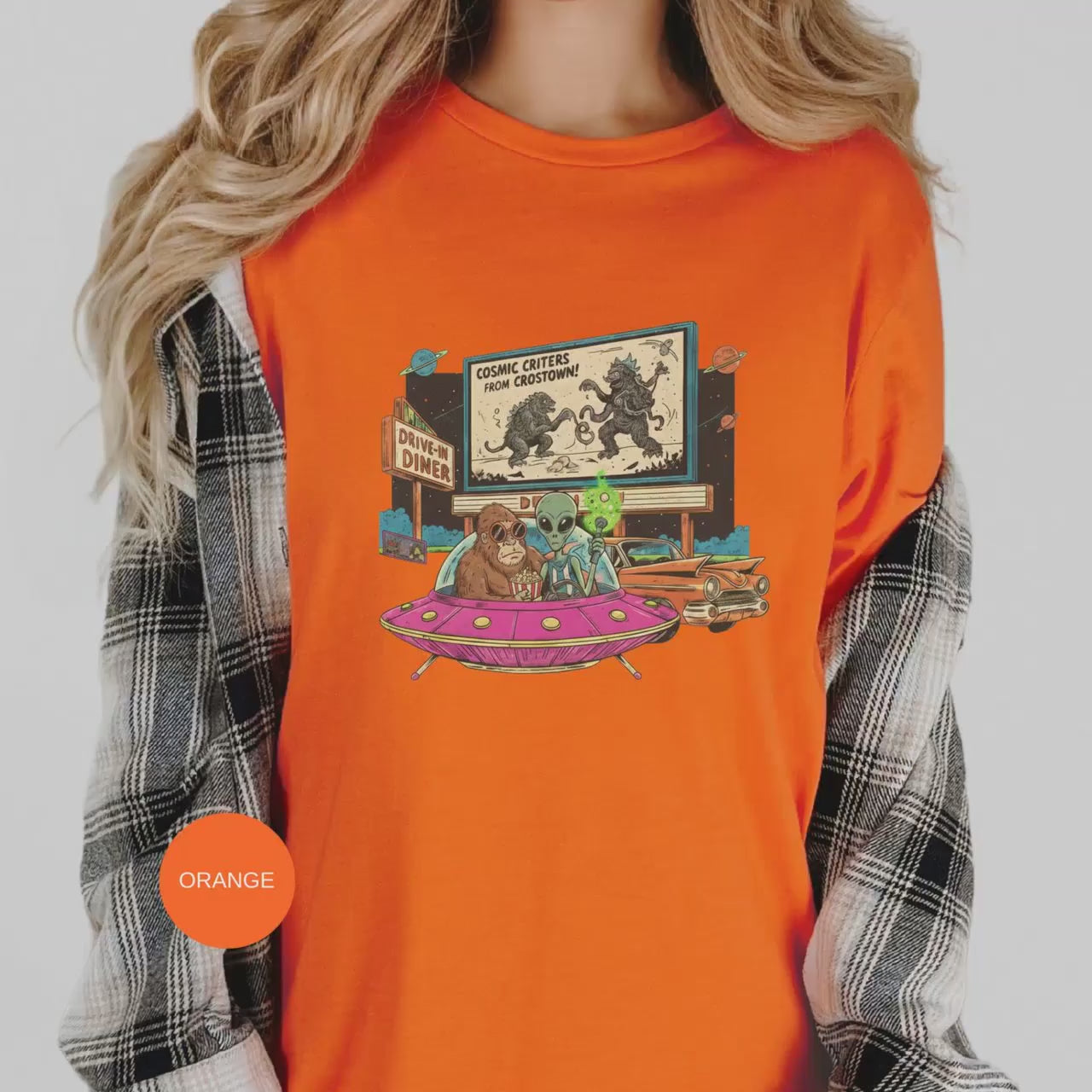 Alien T-Shirt, Bigfoot T-Shirt, UFO T-Shirt, Drive-In Diner Tee, Retro Sci-Fi Shirt, Monster Movie Shirt, Alien Bigfoot tShirt