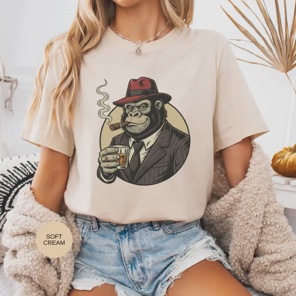 Smoking Primate T-Shirt, Edgy Animal Art, Funny Monkey Graphic Tee, Plus Size Stoner Monkey, Dark Humor Primate Gift, Unique Animal Shirt