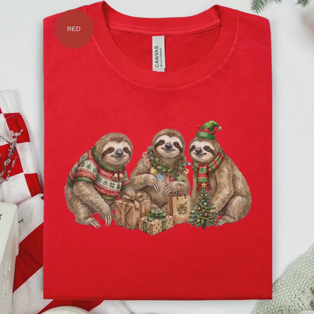 Christmas Sloth T Shirt, Holiday Sloths T-Shirt, Funny Sloth Gift, Festive Sloth Tee, Winter Sloth Graphic Tee, Cute Animal Shirt
