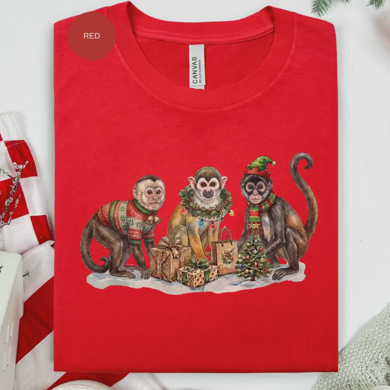 Christmas Monkeys T-Shirt, Cute Holiday T-Shirt, Animal Christmas Tee, Festive Holiday Monkeys, Holiday Gift T-Shirt, Monkey Lovers Tee