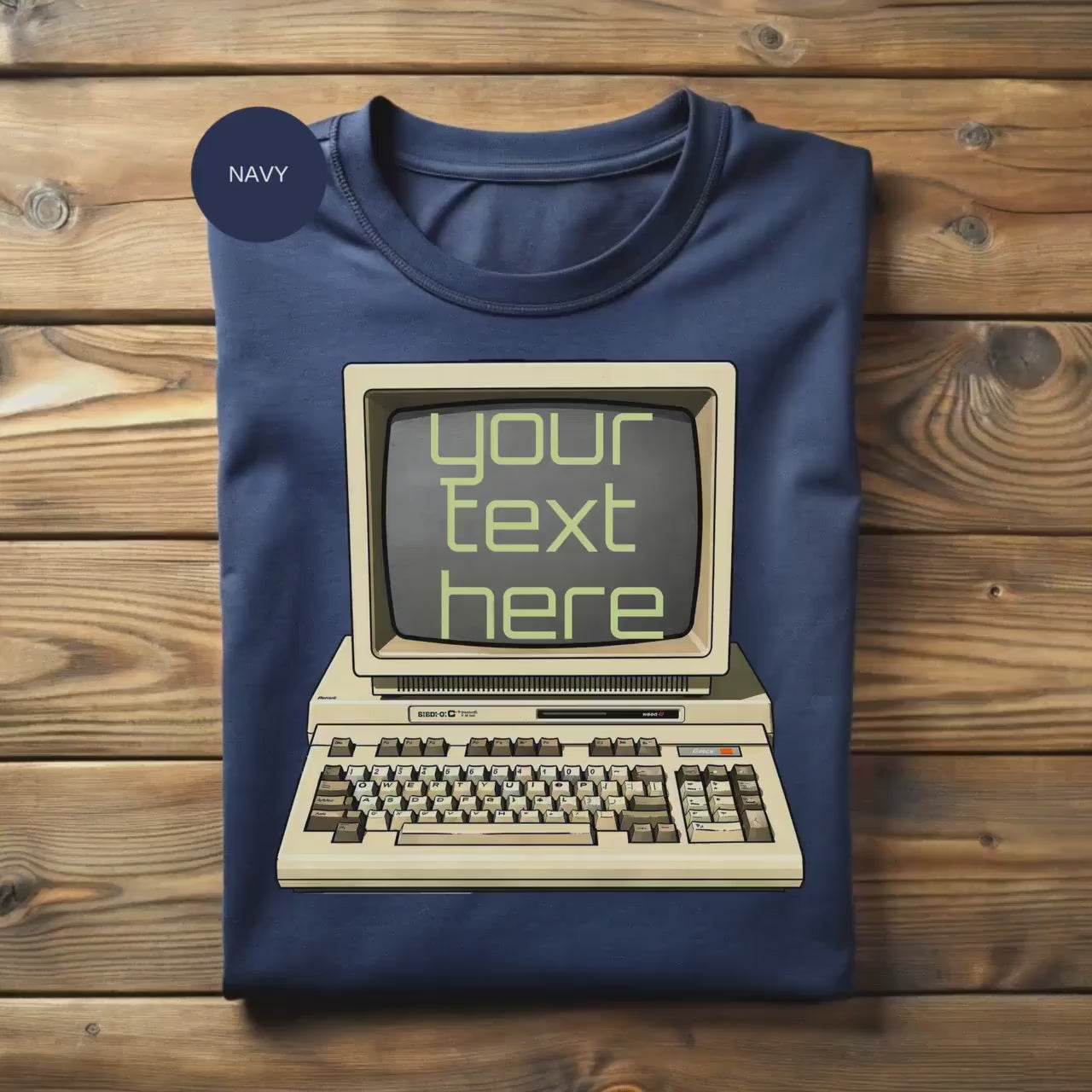 Personalized Retro Computer T-Shirt, Vintage PC Tee, Custom Text Shirt, 80s Computer, Old School Computer Shirt, Geek T-Shirt, Navy Tee