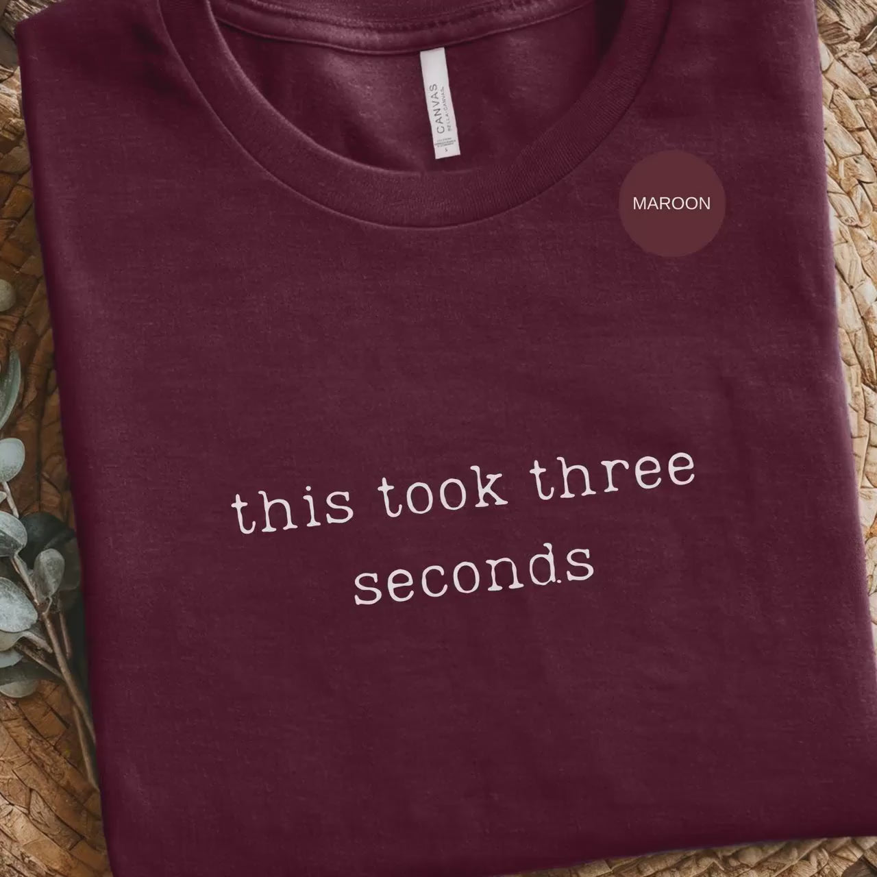 This Took Three Seconds T-Shirt, Funny Sarcastic Tee, Humorous Quote Shirt, Trendy Statement Top, Minimalist Design T-Shirt