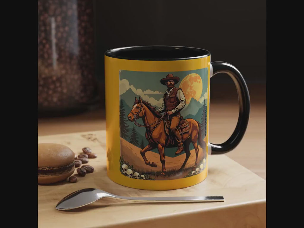 Cowboy Horse Mug, Western Art Coffee Mug, Novelty Drinkware, Gift for Him, Illustrated Wild West Mug, Rancher Mug, Horse Lover Mug, Art Mug
